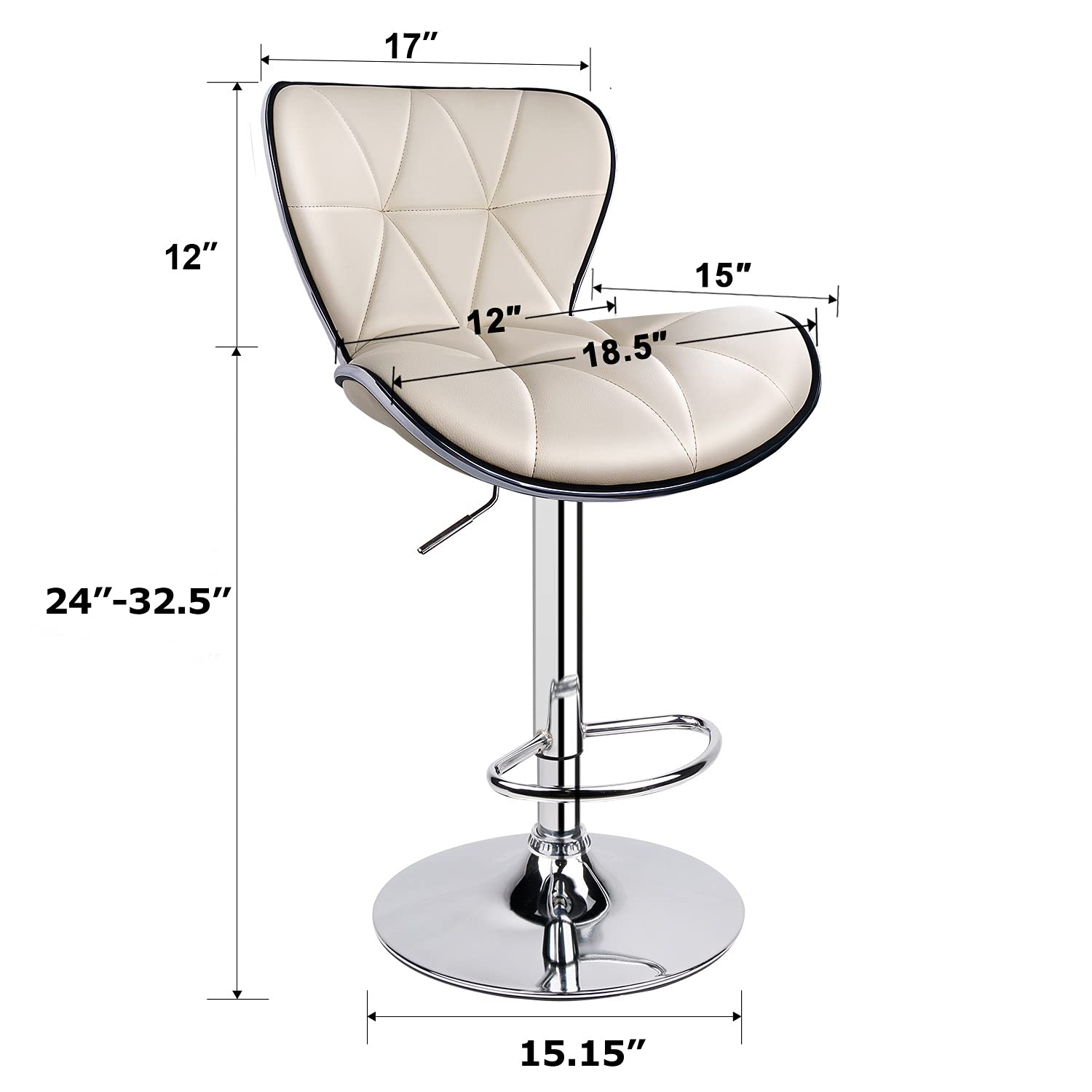 Premium Adjustable Swivel Bar Stools with Shell Back Design - Set of 3 PU Leather Padded Counter Height Stools (Beige) for Kitchen Island, Breakfast Nook & Home Bar Decor