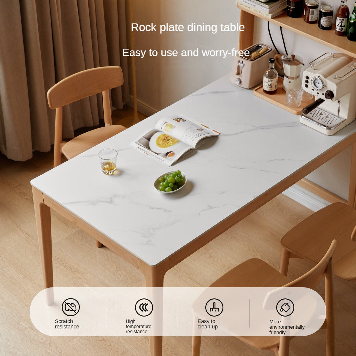 Solid Beech Wood Ultra-Thin Dining Sideboard - Modern Buffet Cabinet for Dining Room, Kitchen Storage & Living Room Decor