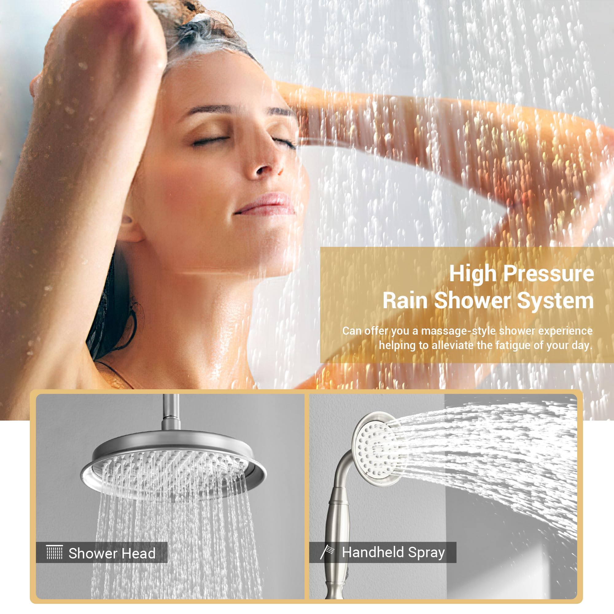 Antique Brushed Nickel Rain Shower System Complete Set - DASAN AT209C-BN with 9