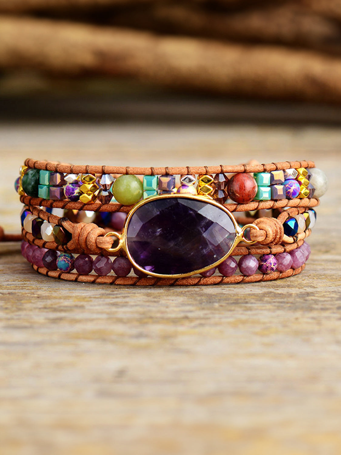 Handmade Boho Beach Amethyst Bracelet for Women - Natural Stone Crystal Healing Jewelry - Perfect for Yoga, Meditation & Beach Vacations
