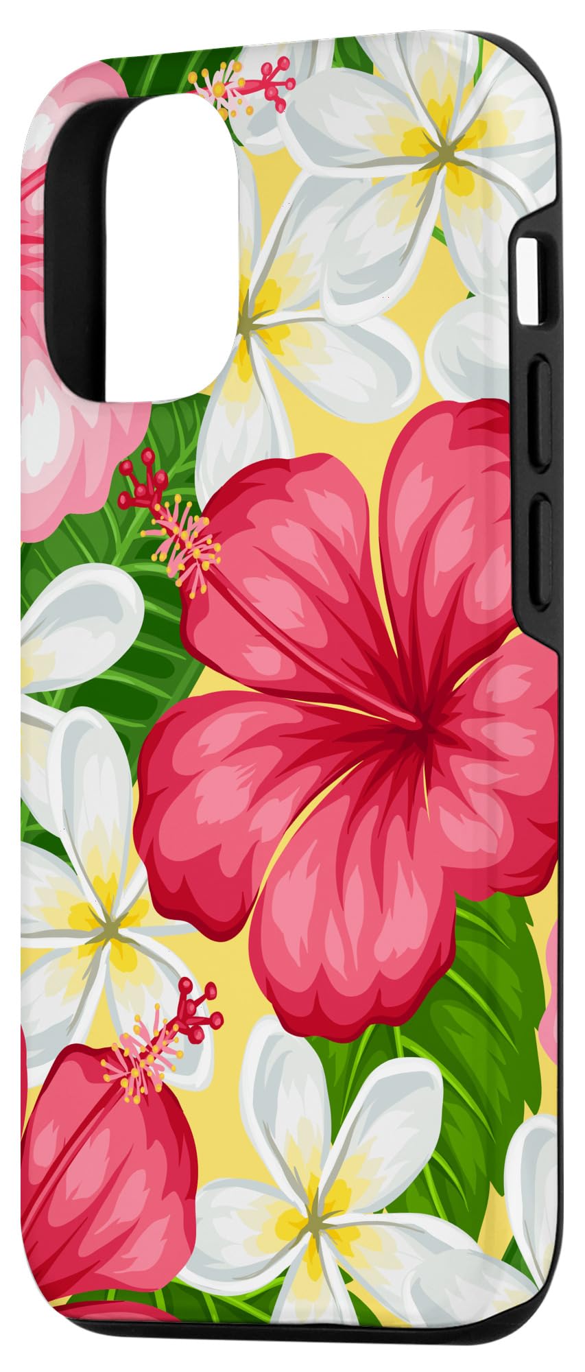 Hawaiian Tropical iPhone 12/12 Pro Phone Case - Yellow & Red Hibiscus Plumeria Design, Durable Protective Cover for Beach Vacation, Summer Travel, and Tropical Theme Parties