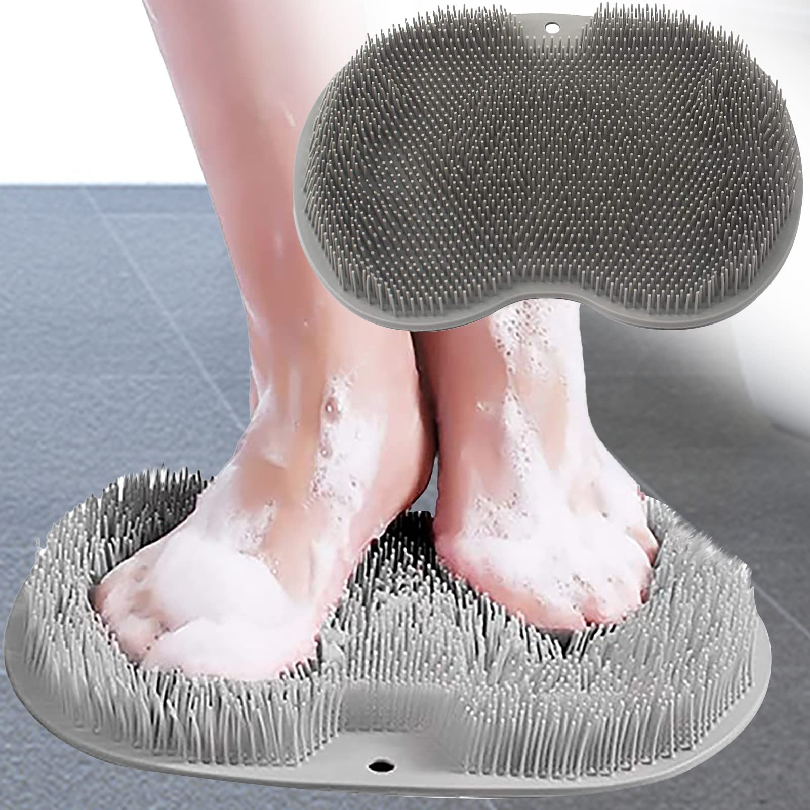 Slip-Resistant Acupressure Foot Massager Mat with Suction Cups - Exfoliating & Massage Scrubber for Improved Circulation - Non-Slip Shower & Bathroom Mat (Grey) - Perfect for Relaxation, Spa Days & Foot Care Routine