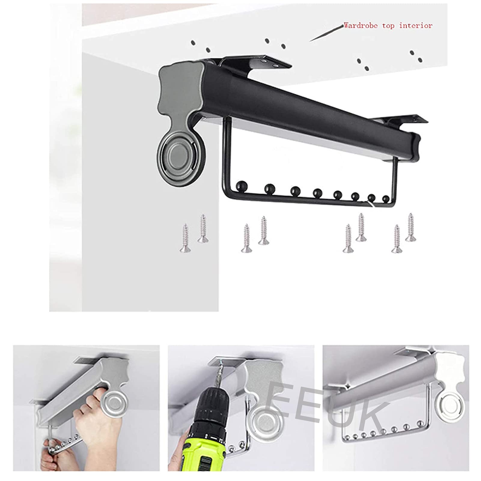 Adjustable Pull-Out Closet Valet Rod - Heavy Duty Retractable Wardrobe Hanger Rack for Cloakrooms & Storage Rooms | Space-Saving Top Mount Clothing Rail | Perfect for Organizing Coats, Suits & Seasonal Wardrobe Storage