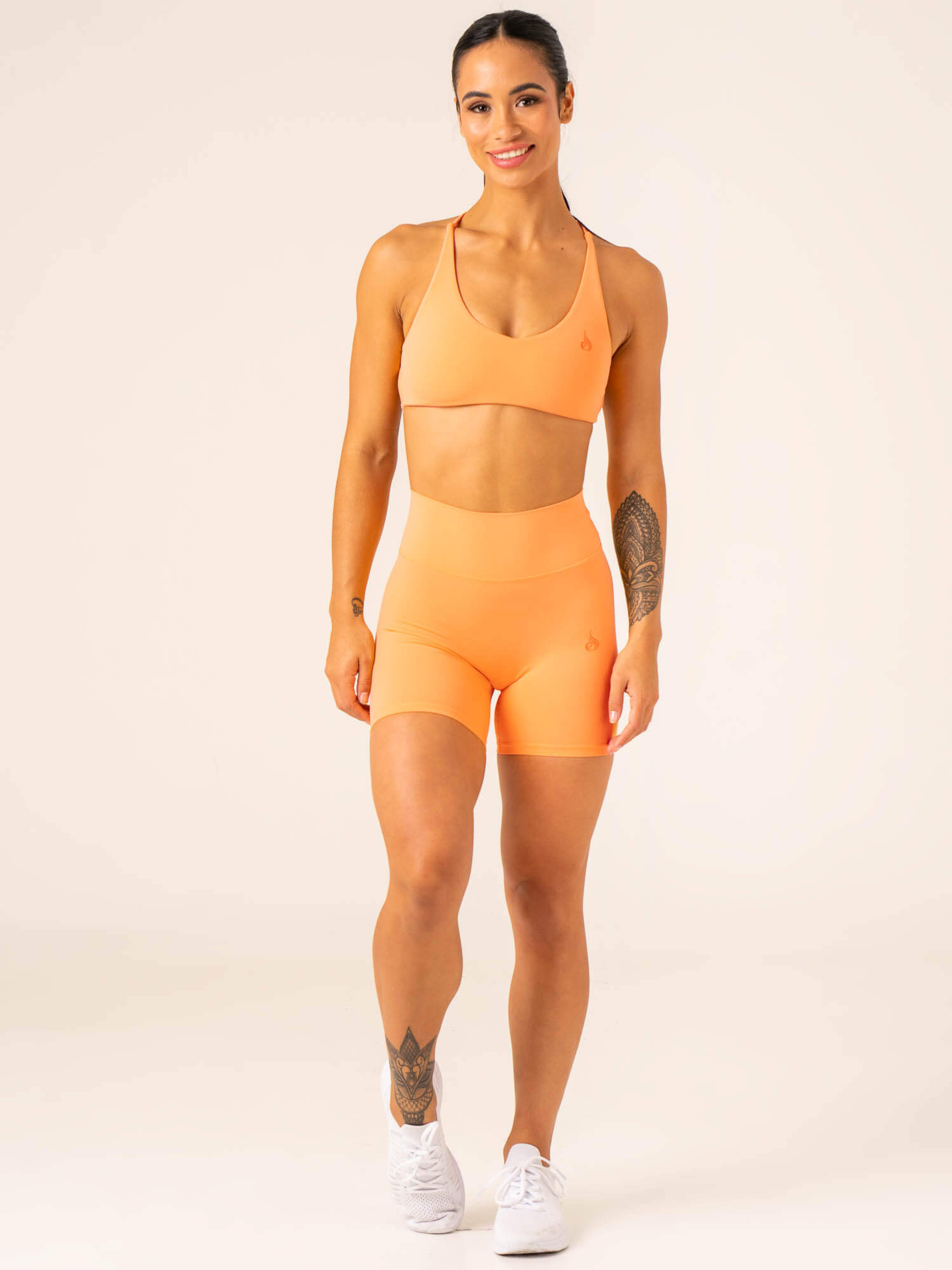 High Waisted Scrunch Shorts for Women - Orange Sherbet Color, Comfortable Workout & Lounge Wear, Perfect for Yoga, Running, and Casual Outfits