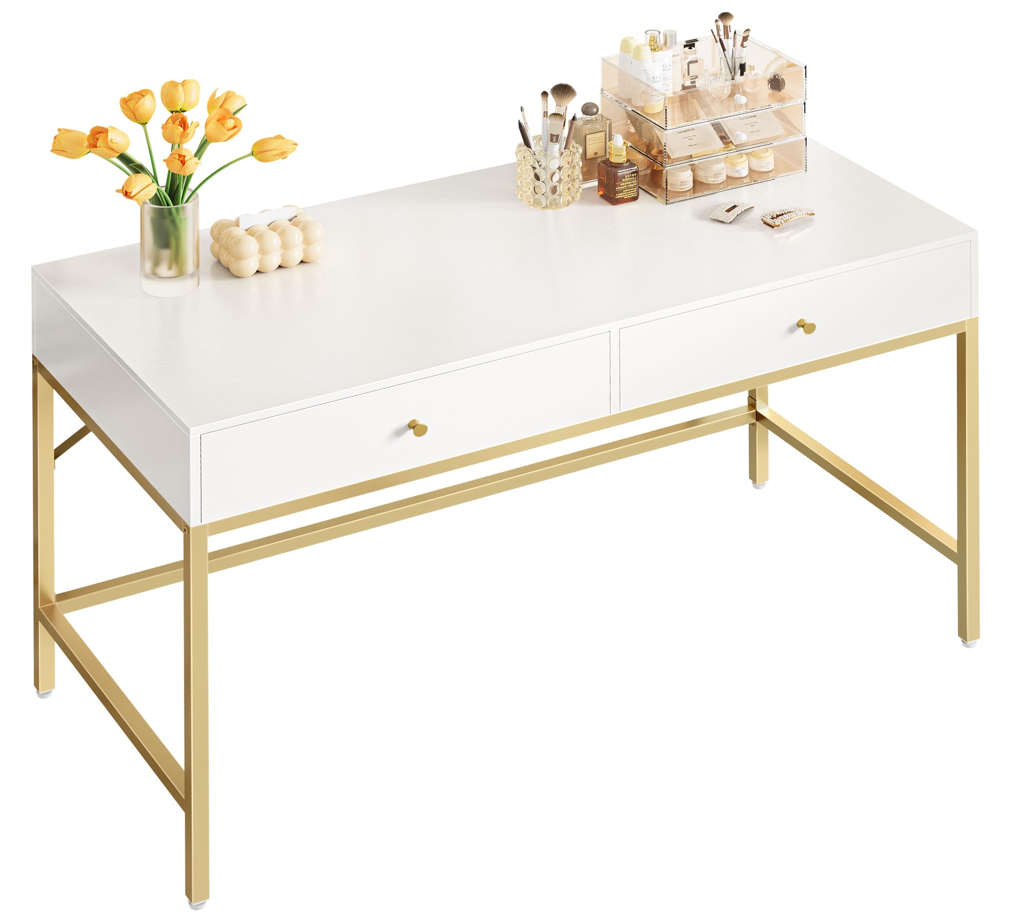 SUPERJARE 47 inch Vanity Desk with Drawers - Modern White & Gold Computer Desk for Home Office, Makeup Dressing Table | Perfect for Bedroom, Small Spaces & Work from Home Setup
