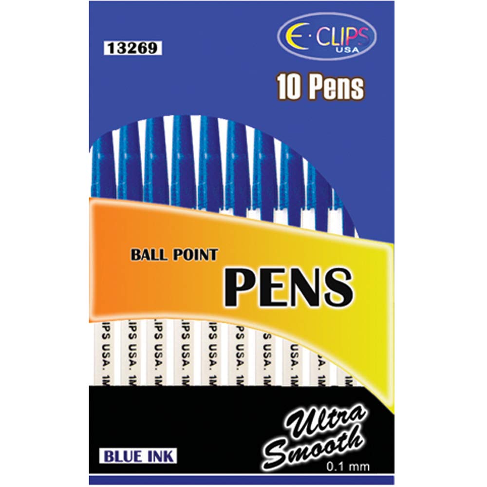 10-Pack Blue Ink Stick Pens for School, Office & Note-Taking - Smooth Writing Ballpoint Pens with Comfort Grip (10 Count)