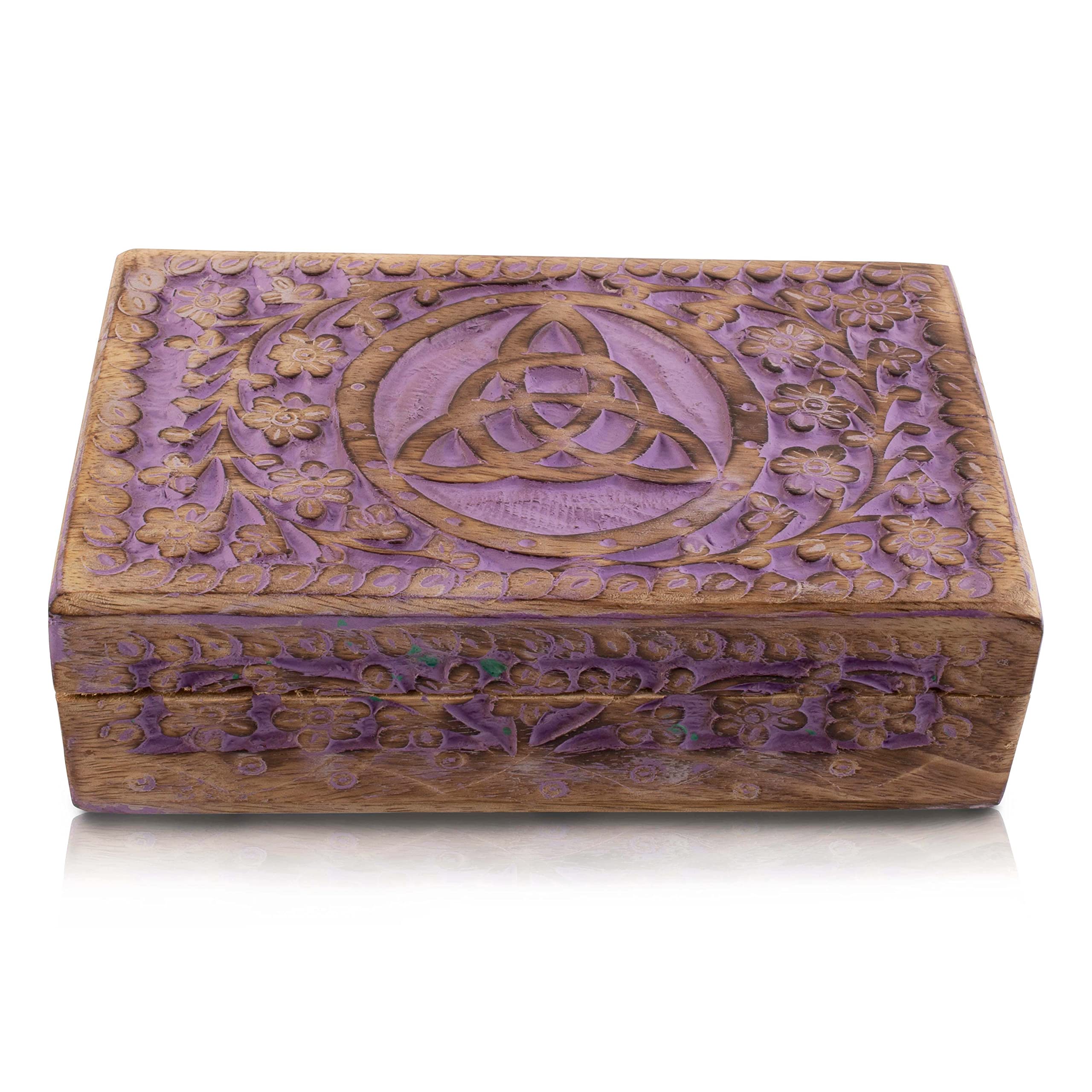 Handmade Decorative Wooden Jewelry Box - 8x5 Inch Treasure Chest for Necklaces, Rings & Watches | Vintage Lockable Keepsake Organizer with Inner Compartments | Perfect Birthday Gift for Women, Bridesmaids & Anniversary (Violet) - Jewelry Storage, Travel Case & Home Decor Accessory