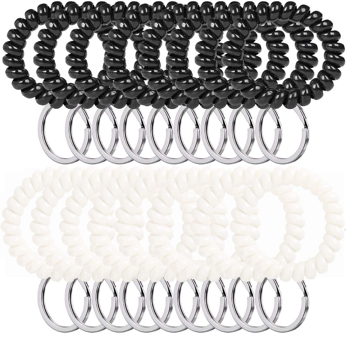 100PCS Spiral Wrist Keychain Bracelet - Stretchable Plastic Coil Keychain Bulk Pack (Black & White) for Office, Workshop, Shopping Mall, Sauna, Gym, and Outdoor Activities