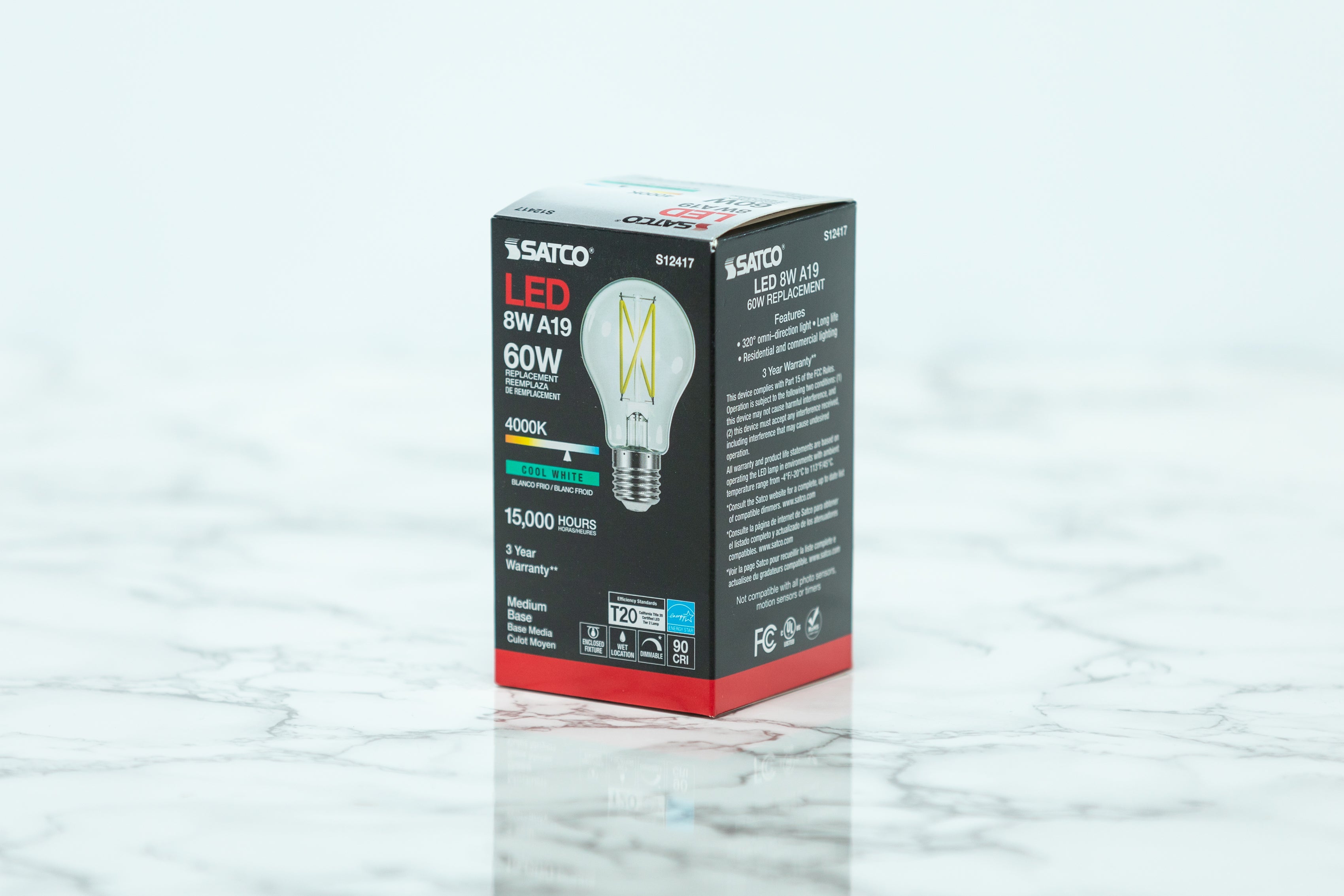 Satco A19 Standard LED Light Bulb - 7W 60W Equivalent, 800 Lumens, E26 Base, Warm White 2700K, Energy Saving Light Bulbs for Home, Bedroom, Living Room, Office Lighting