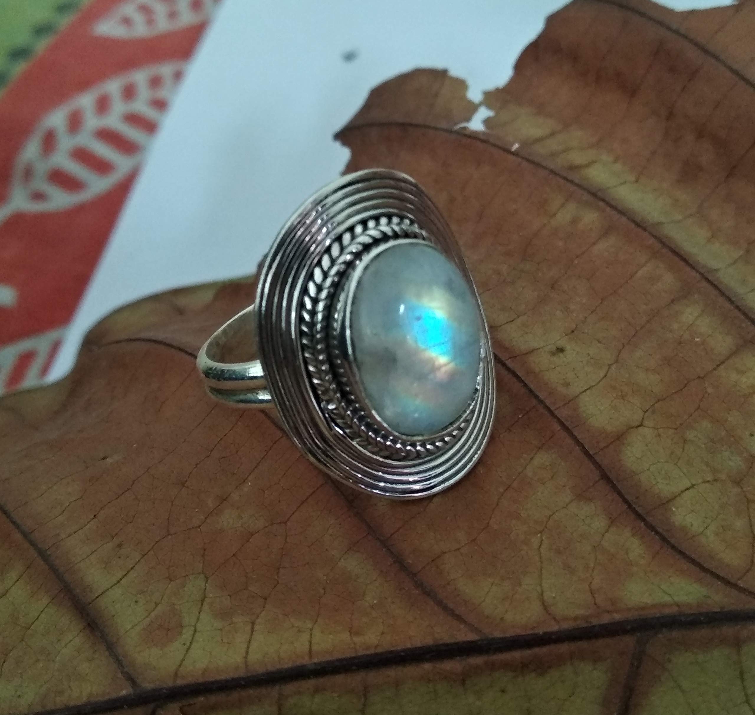 Moonstone Ring for Women – Sterling Silver Engagement & Promise Ring with Blue Flash – Unique Bohemian Jewelry for Mother’s Day Gifts & Nature Lovers | Perfect for Weddings, Anniversaries & Boho Fashion