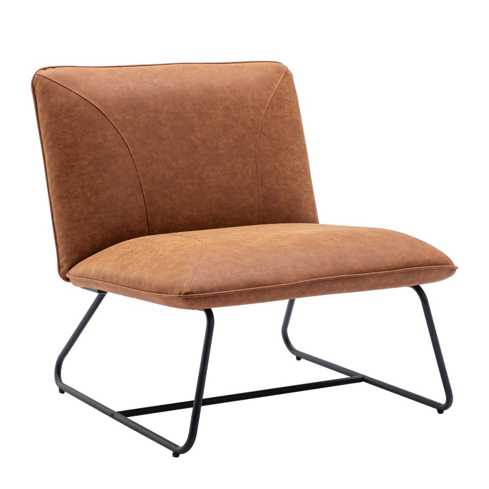Modern Accent Chair with Sturdy Metal Frame & PU Faux Leather Upholstery - Comfortable Living Room Chair with Ergonomic Backrest - Cozy Reading Side Chair for Bedroom, Office or Study - Brown Home Decor Furniture for Small Spaces