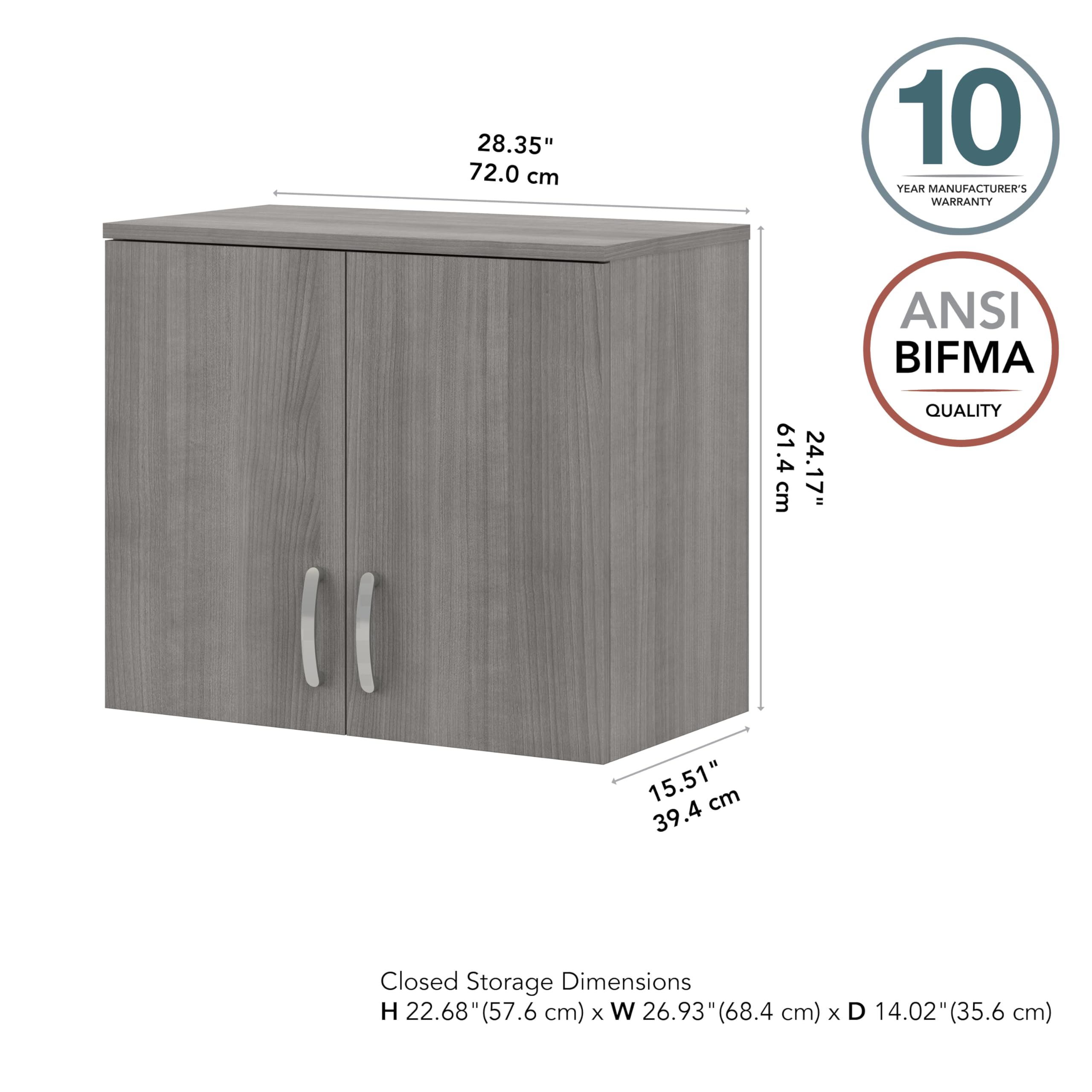 Bush Business Furniture Universal Storage Closet Wall Cabinet with Doors & Shelves - Platinum Gray | Office Organization, Home Storage & Closet Solution