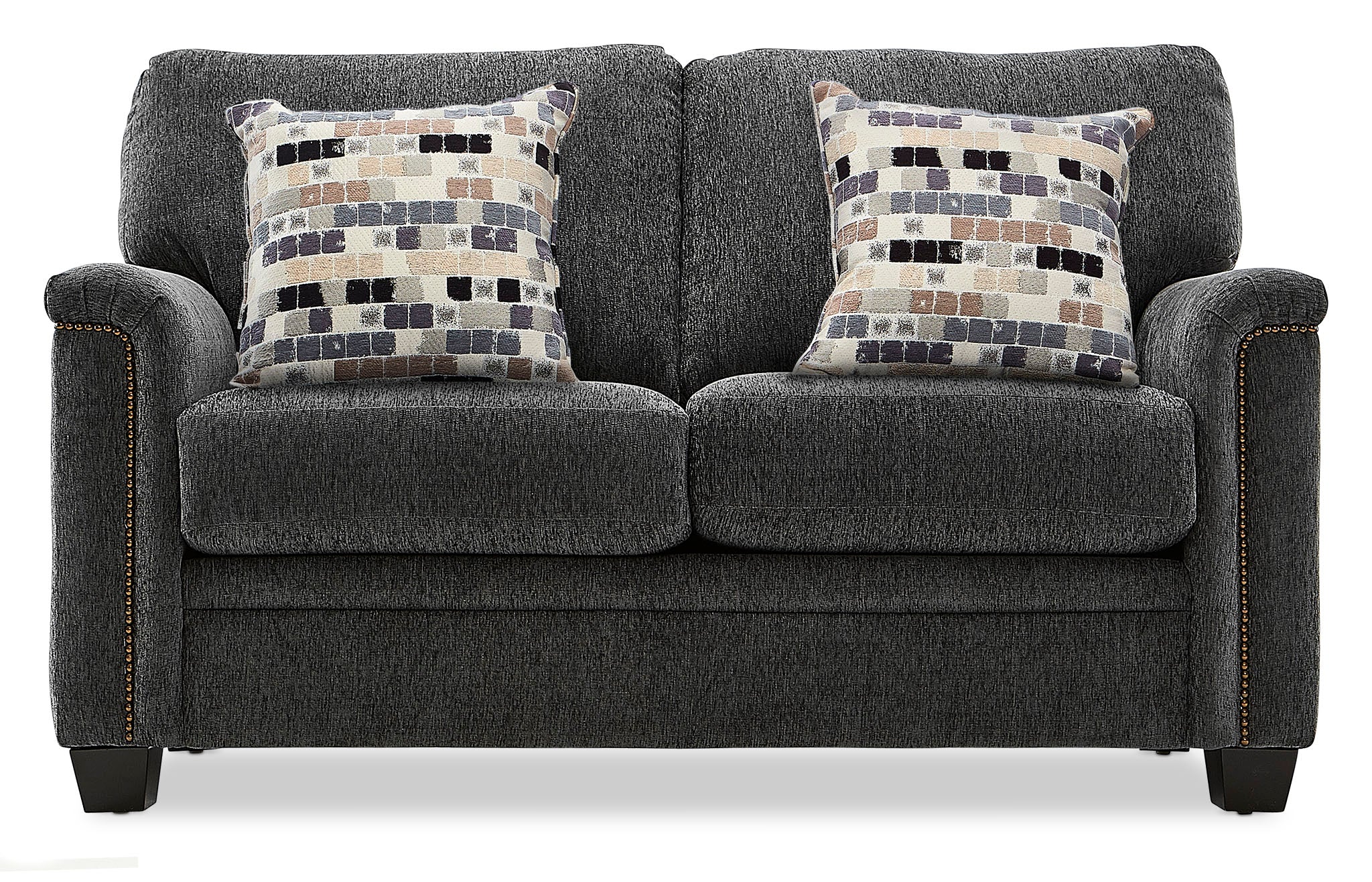 Azalia Loveseat Sofa - Modern Graphite Fabric 2-Seater Couch for Living Room, Apartment & Small Spaces - Comfortable Compact Loveseat for Couples & Guests