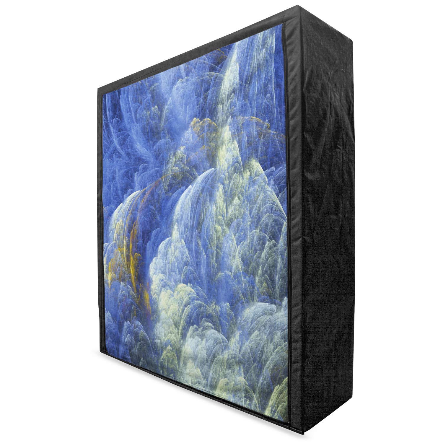 Ambesonne Fractal Portable Fabric Wardrobe Closet Organizer with Shelves - 59 Inch Trippy Fantasy Pattern in Blue & Pale Yellow - Perfect for Bedroom, Dorm, or Apartment Clothing Storage