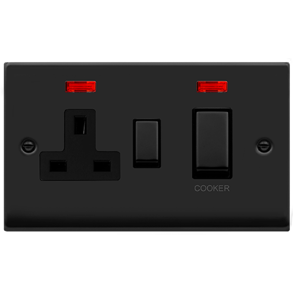 Click Deco Matt Black 45A Cooker Switch with 13A Socket VPMB505BK - Premium Electrical Switch for Kitchen Appliances | Safe & Durable for Ovens, Cooktops & More
