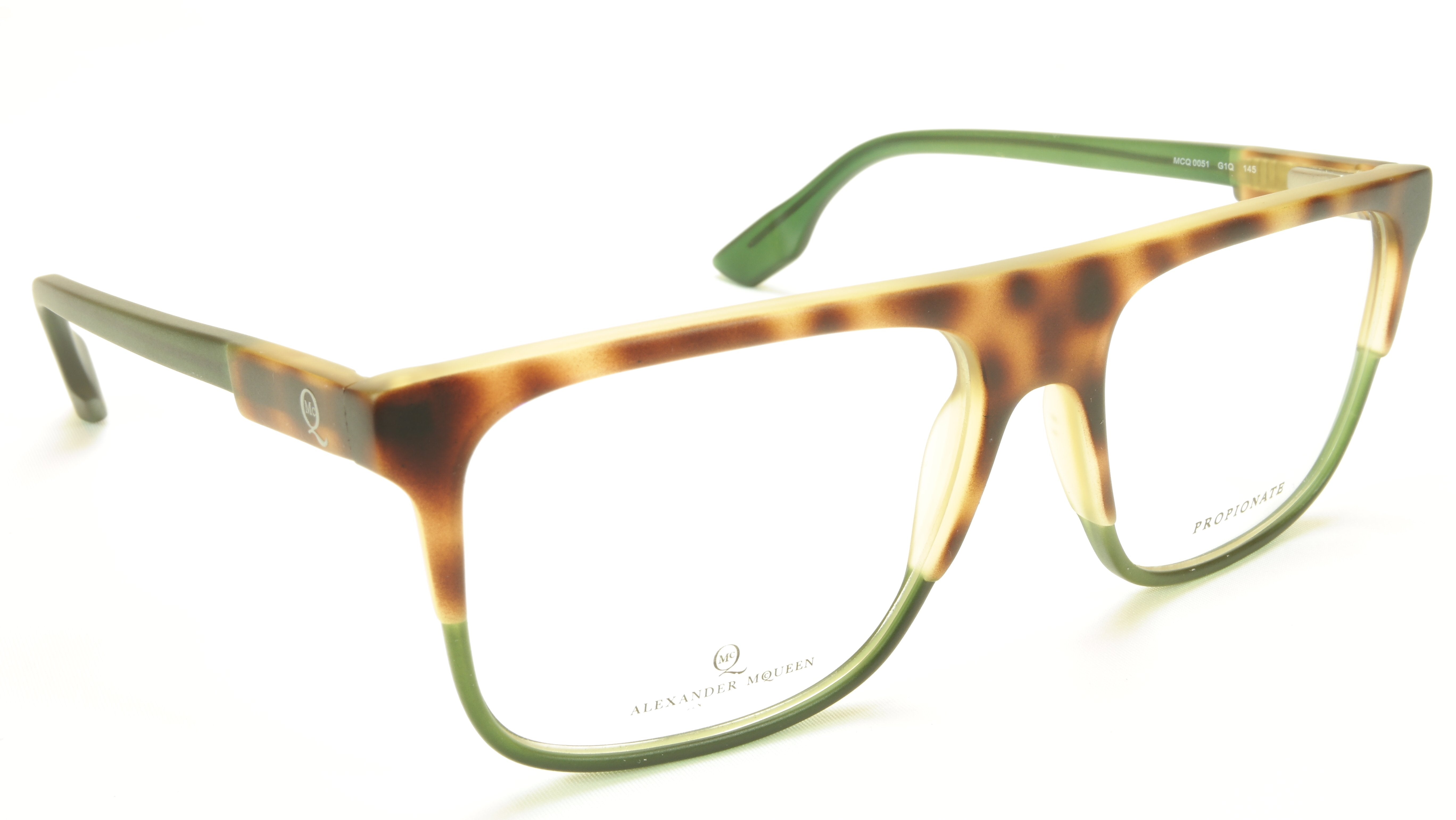 Alexander McQueen MCQ 0051 G1Q Havana Green Acetate Eyeglasses Frame - Made in Italy | 55-16-145 Size | Luxury Designer Glasses for Men & Women | Perfect for Office, Reading & Fashion Accessories