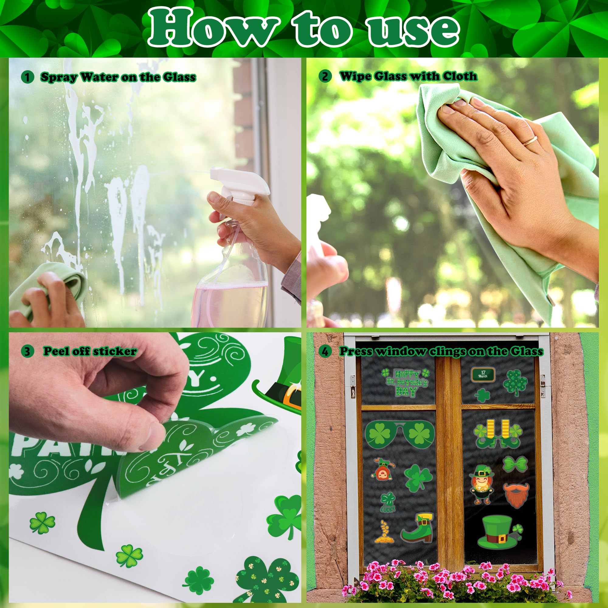 105 PCS Reusable St Patrick's Day Window Clings - Shamrock Stickers for Glass, Door & Wall Decor | Spring Party, Home & Office Decoration | St Patrick's Day Decorations