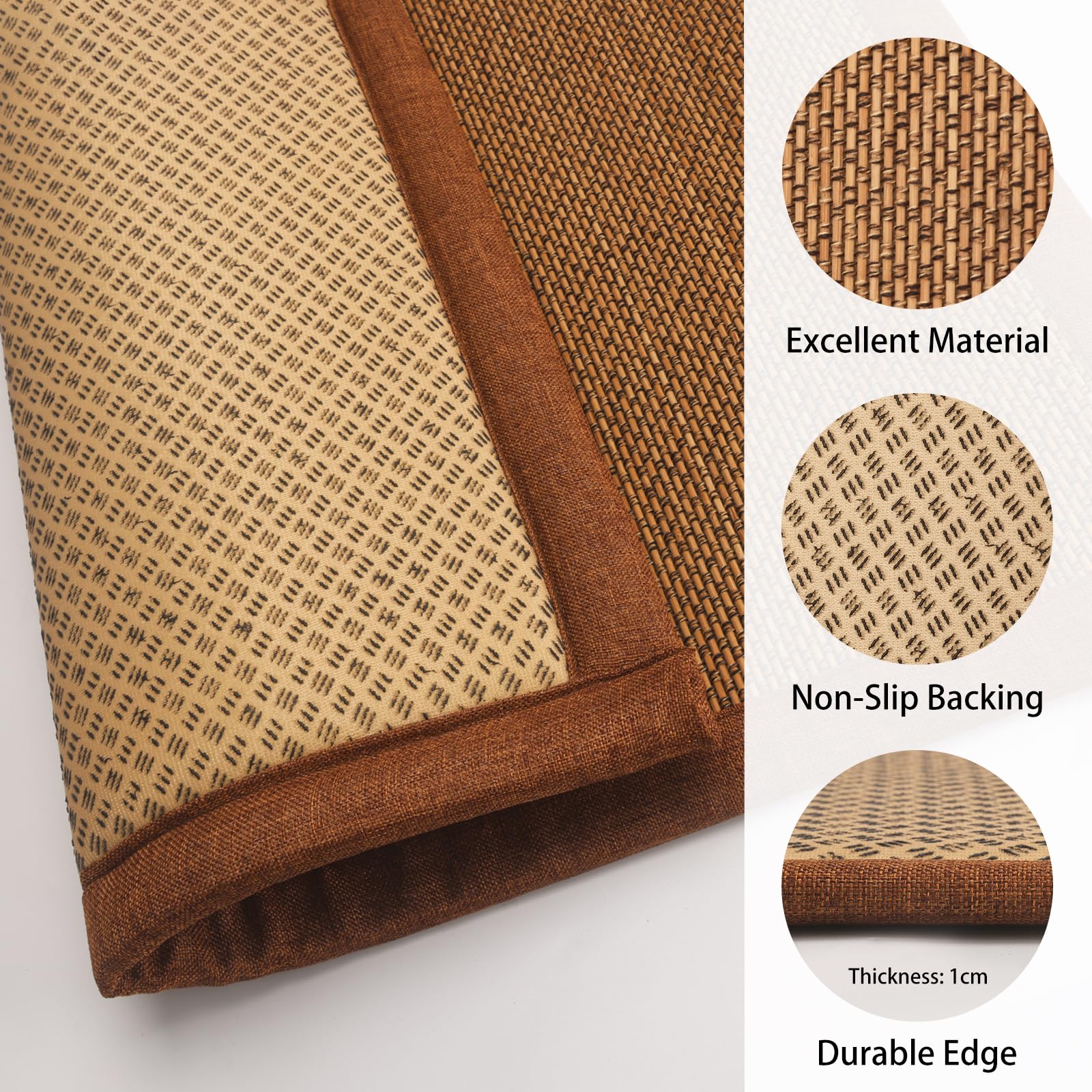 Japanese Tatami Mat - 3PCS 2x2 Ft Natural Rattan Futon Floor Mattress for Sleeping, Meditation & Yoga | Brown Rattan Area Rugs | Perfect for Zen Decor, Japanese Tea Rooms & Home Yoga Studios