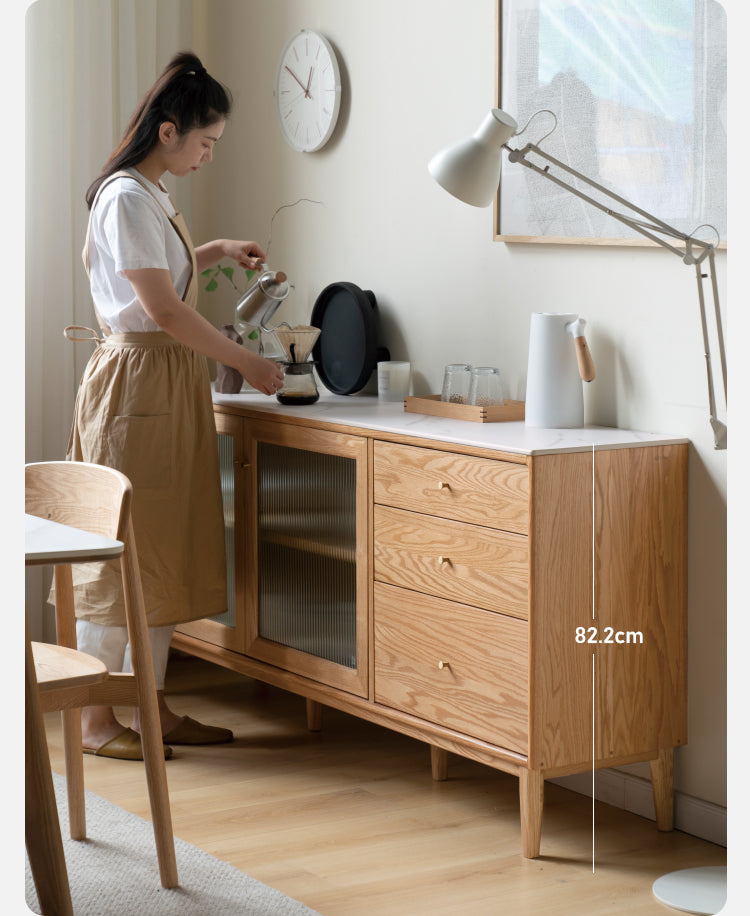 Solid Oak Wood Sideboard Buffet Cabinet - Rustic Dining Room Storage for Dishes, Linens & Entertaining Essentials