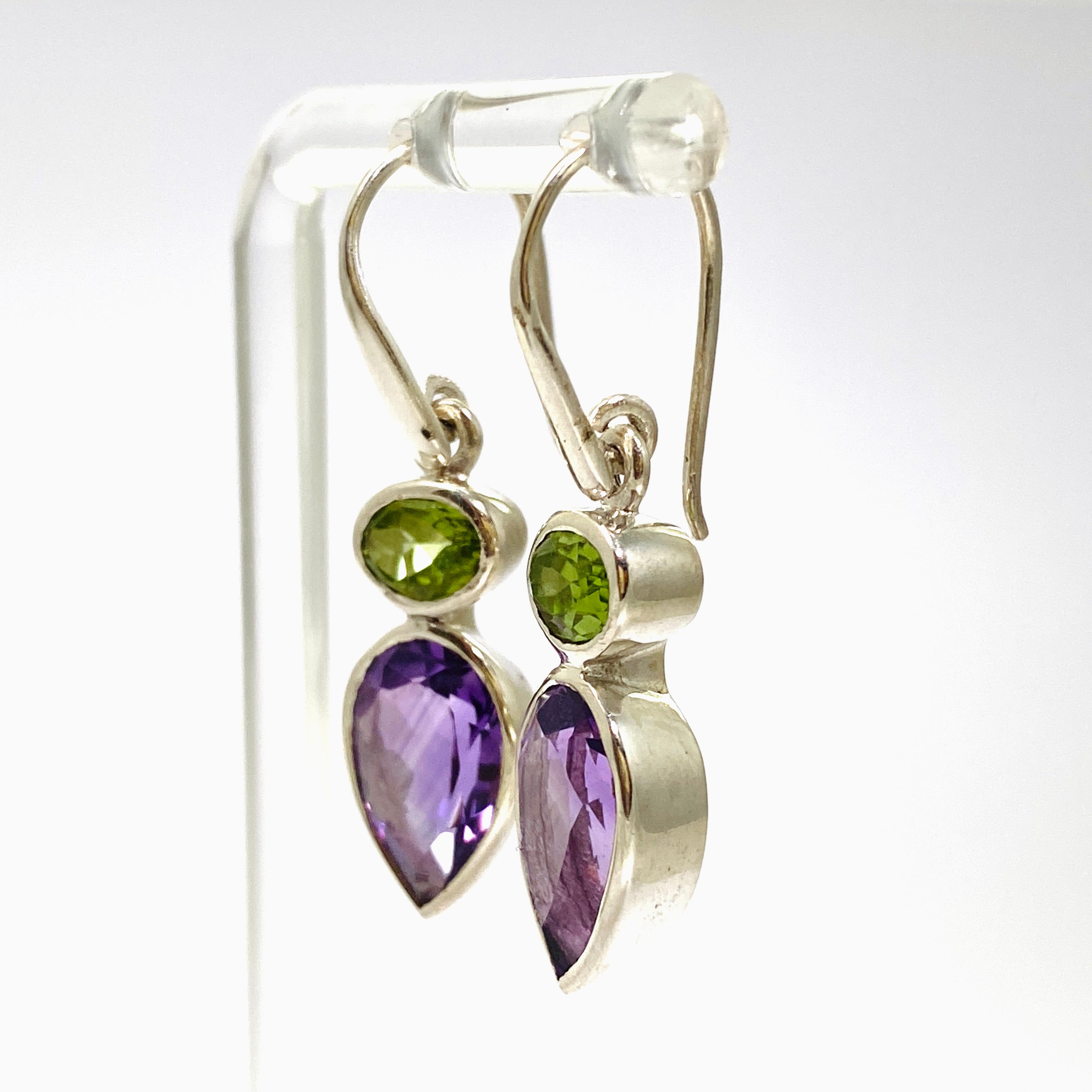 Amethyst and Peridot Faceted Multi-Stone Earrings for Women | Elegant Dangle Drop Earrings | Perfect for Parties, Weddings & Evening Events | PEG296