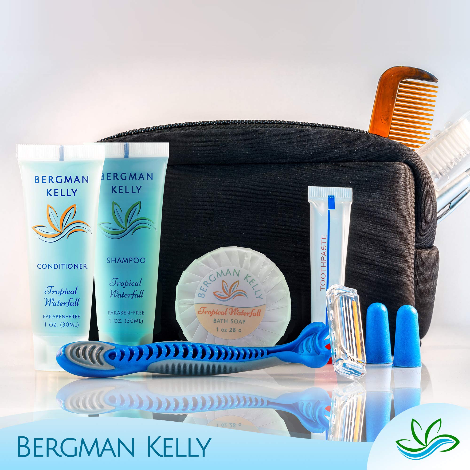 BERGMAN KELLY Round Soap Bars - 2in1 Shampoo & Conditioner Set (Tropical Waterfall Scent, 1 oz Each, 100-Piece Bulk Pack) - Moisturizing & Refreshing Hotel Amenities for Guest Bathrooms, Spas, and Luxury Travel Toiletries