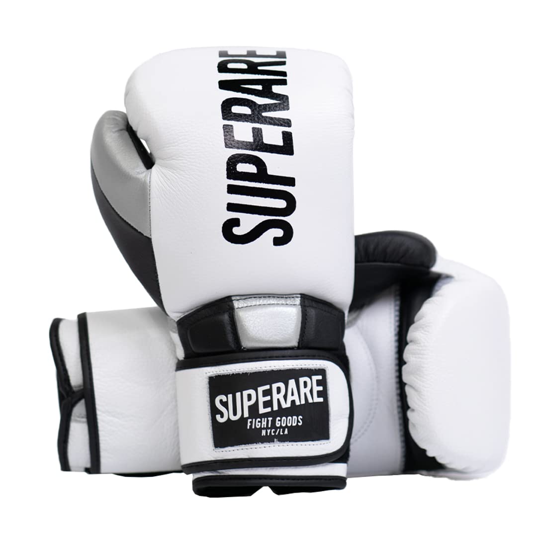 Superare Supergel Pro Boxing Gloves with Strap Closure - Hook and Loop Training Gloves for Boxing, MMA, Sparring, Kickboxing & Heavy Bag Work - Premium Black & White Design for Men & Women - Perfect for Gym, Home Workouts & Martial Arts Training