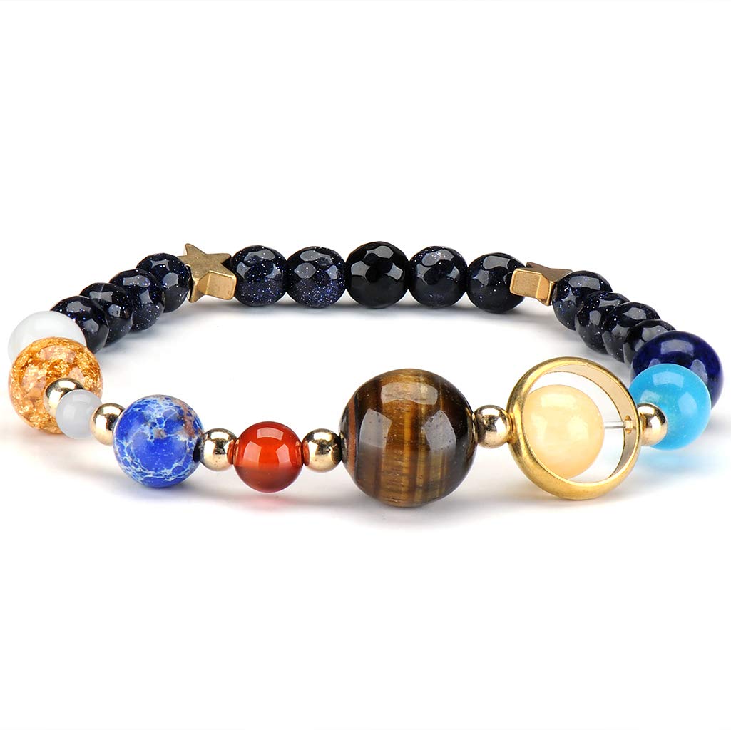 2-Pack Galaxy Solar System Bracelet - Adjustable Nine Planets Star Natural Stone Beads Bracelet for Women & Men - Perfect for Astronomy Lovers, Space-Themed Gifts & Boho Fashion Accessories