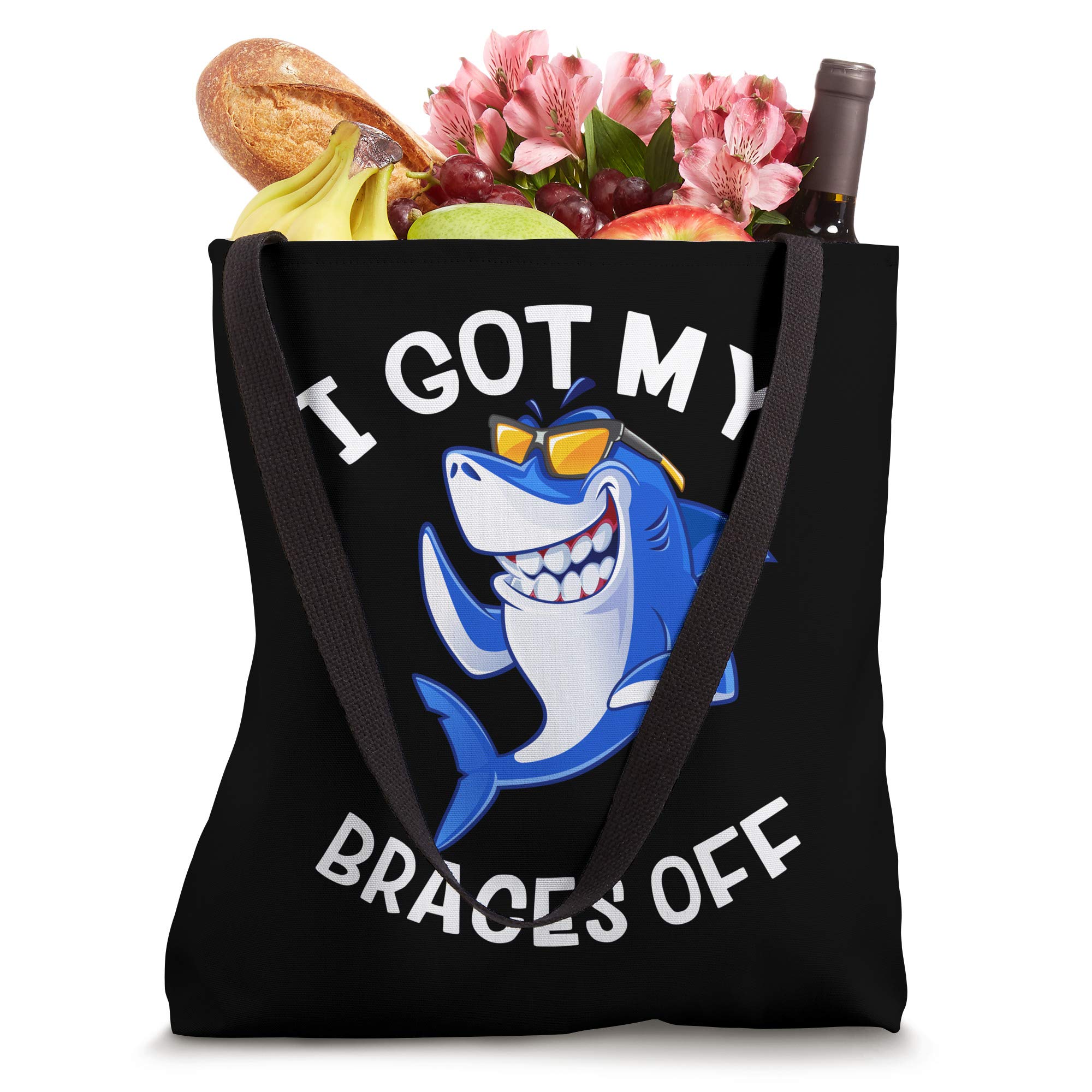 Smiling Shark Dental Braces Teeth Tote Bag - Cute Orthodontic Celebration Gift for Braces Removal - Perfect for School, Work & Shopping