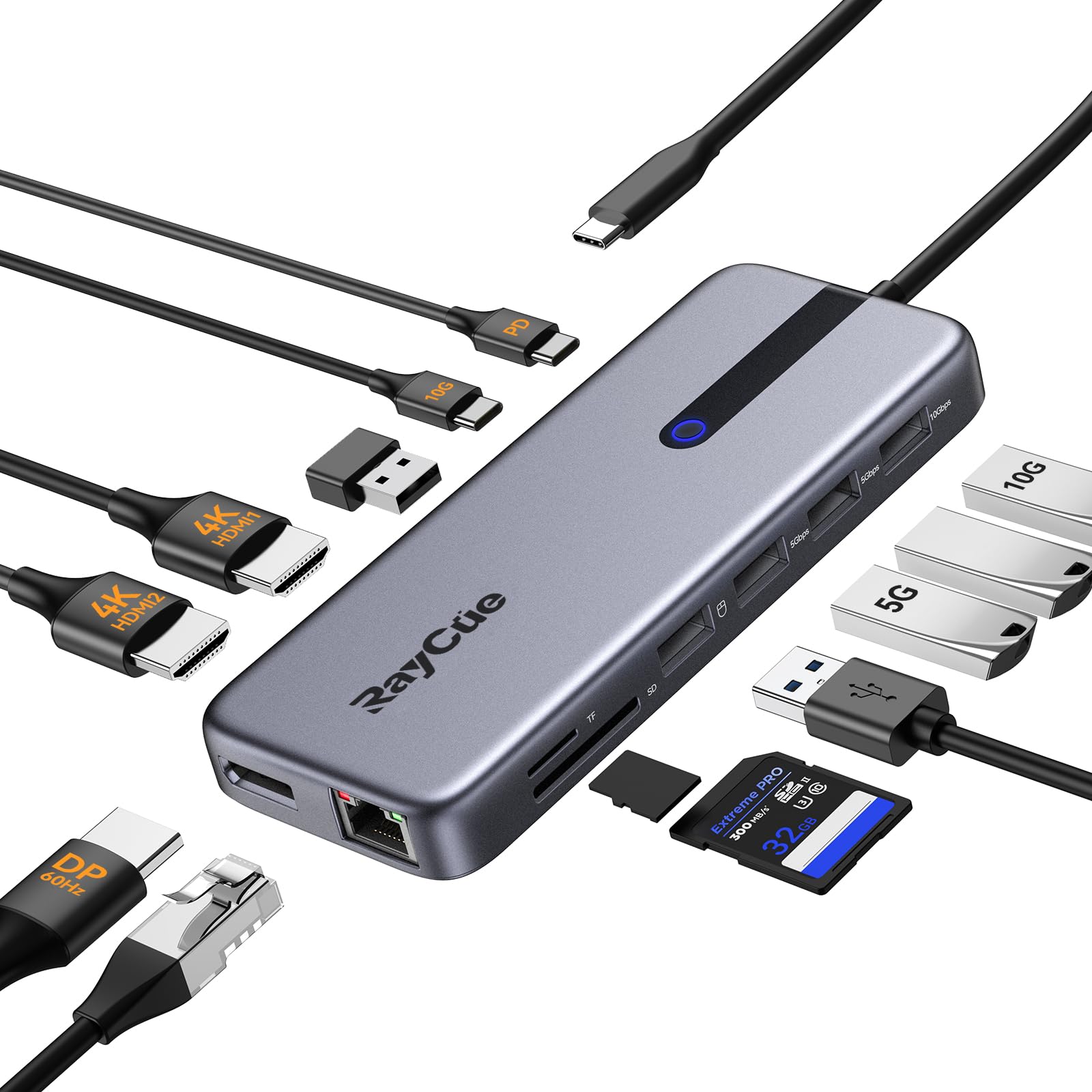 13-in-1 USB C Laptop Docking Station with Dual/Triple Monitor Support - 2 HDMI, DisplayPort, RJ45 Ethernet, 10Gbps USB-C/A 3.1, 100W PD Charging, USB 3.0/2.0, SD/TF Card Reader - Compatible with MacBook, Dell, HP, Lenovo | Perfect for Home Office, Gaming & Multi-Tasking Workspaces