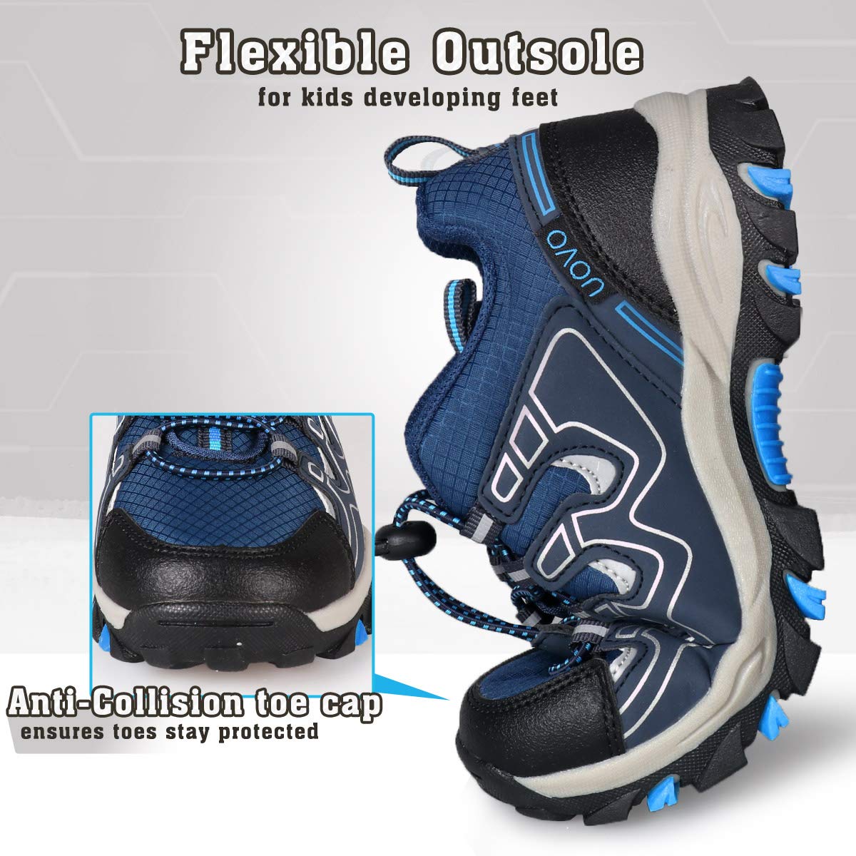 **UOVO Boys Sneakers - Waterproof Running & Hiking Shoes for Kids - Slip-Resistant Athletic Outdoor Shoes for Little & Big Boys - Perfect for School, Sports & Play**