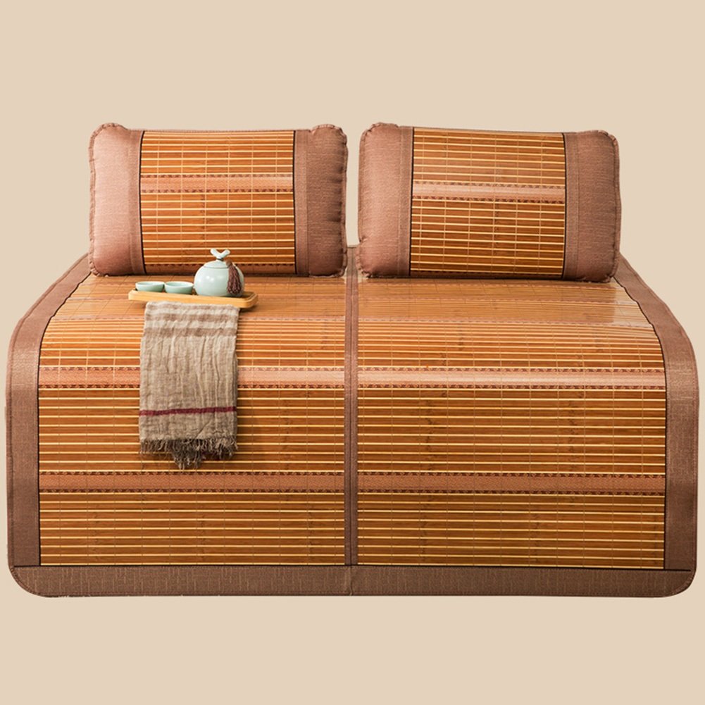 HAIPENG Bamboo Cooling Sleeping Mat - Double-Sided Summer Bed Mat with 2 Pillowcases for Queen Size (1.8m) - Foldable & Breathable for Hot Sleepers - Perfect for Bedroom, Guest Room, or Outdoor Camping