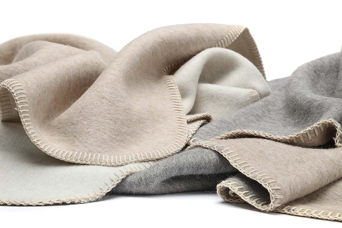 Premium 100% Natural Alpaca Wool & Cotton Blanket - Undyed Eco-Friendly Warm Thick Reversible Bicolor Design 80