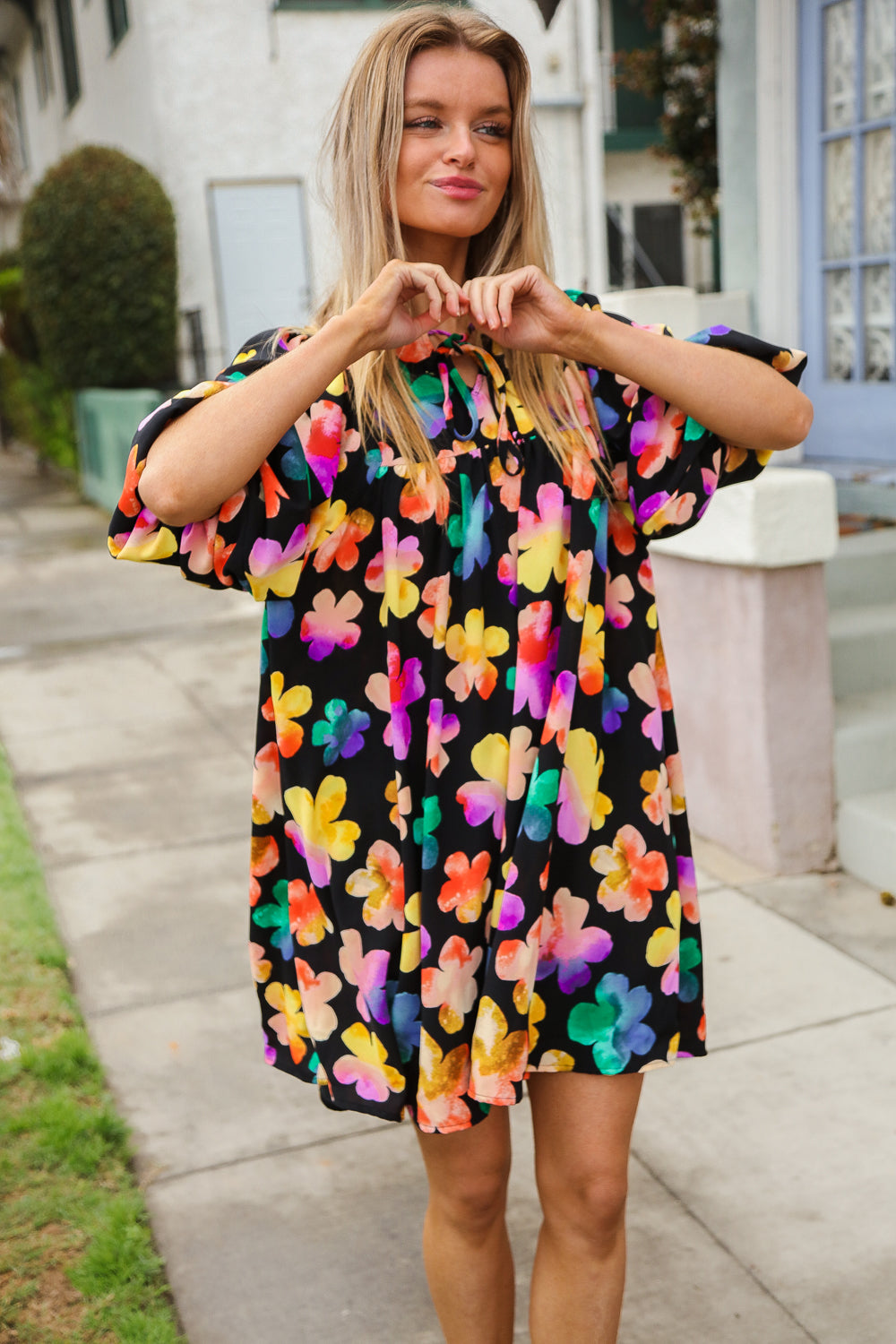 Adorable Floral Babydoll Dress with Ribbon Bow Tie & Pockets | Cute Casual Summer Dress for Women | Perfect for Parties, Dates & Outdoor Events