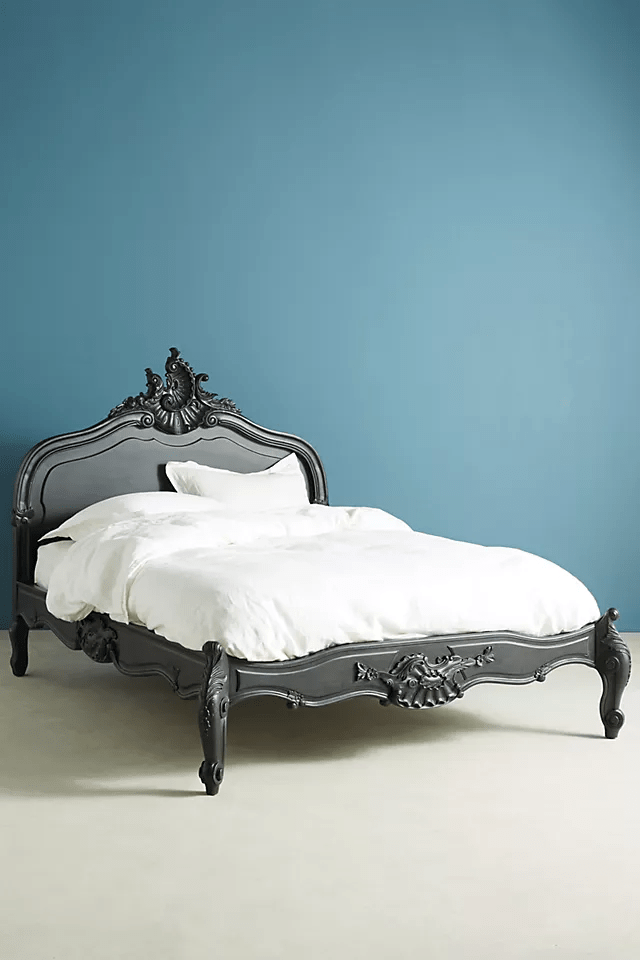 Hand Carved Solid Wooden Menara Bed Frame - Queen Size Wood Platform Bed with Headboard & Footboard - Modern Minimalist Bedroom Furniture for Master Bedroom, Guest Room, or Apartment