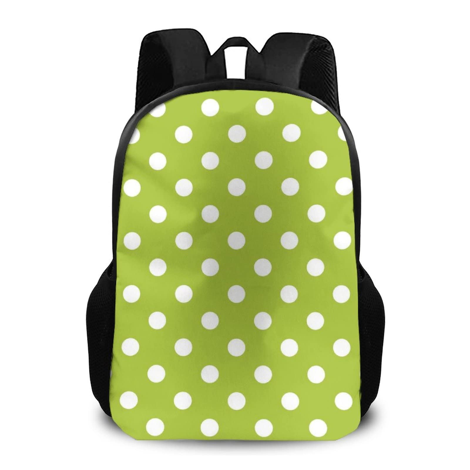Stylish Laptop Backpack for College & Middle School - Lightweight Travel Hiking Rucksack for Boys & Girls (Spring Green Pattern/White Polka Dots) - Perfect for School, Commuting & Outdoor Adventures