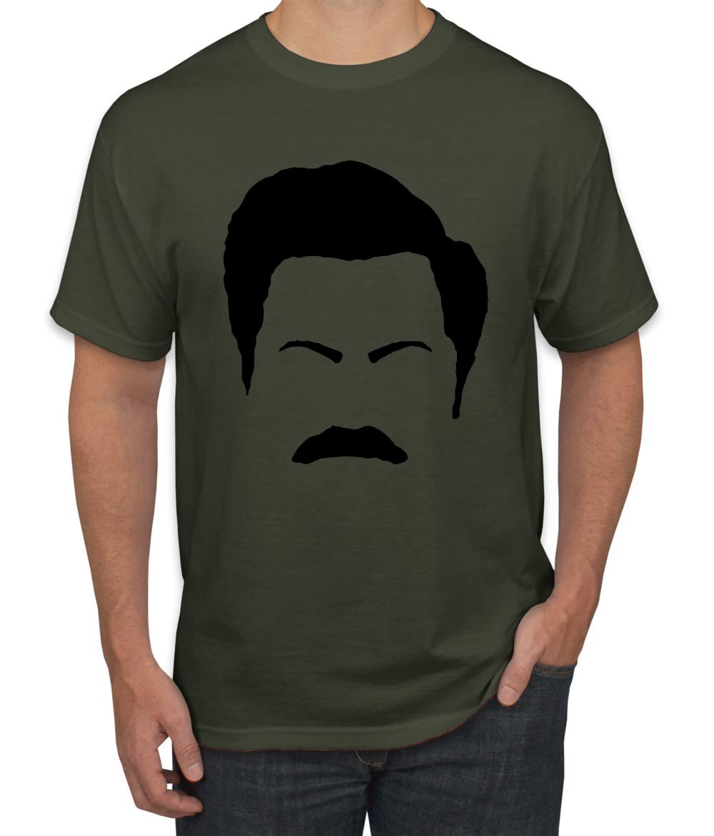 Ron Swanson Mustache Face Silhouette Graphic T-Shirt for Men - Parks and Recreation Pop Culture Fan Merchandise - Perfect for TV Show Themed Parties & Casual Wear