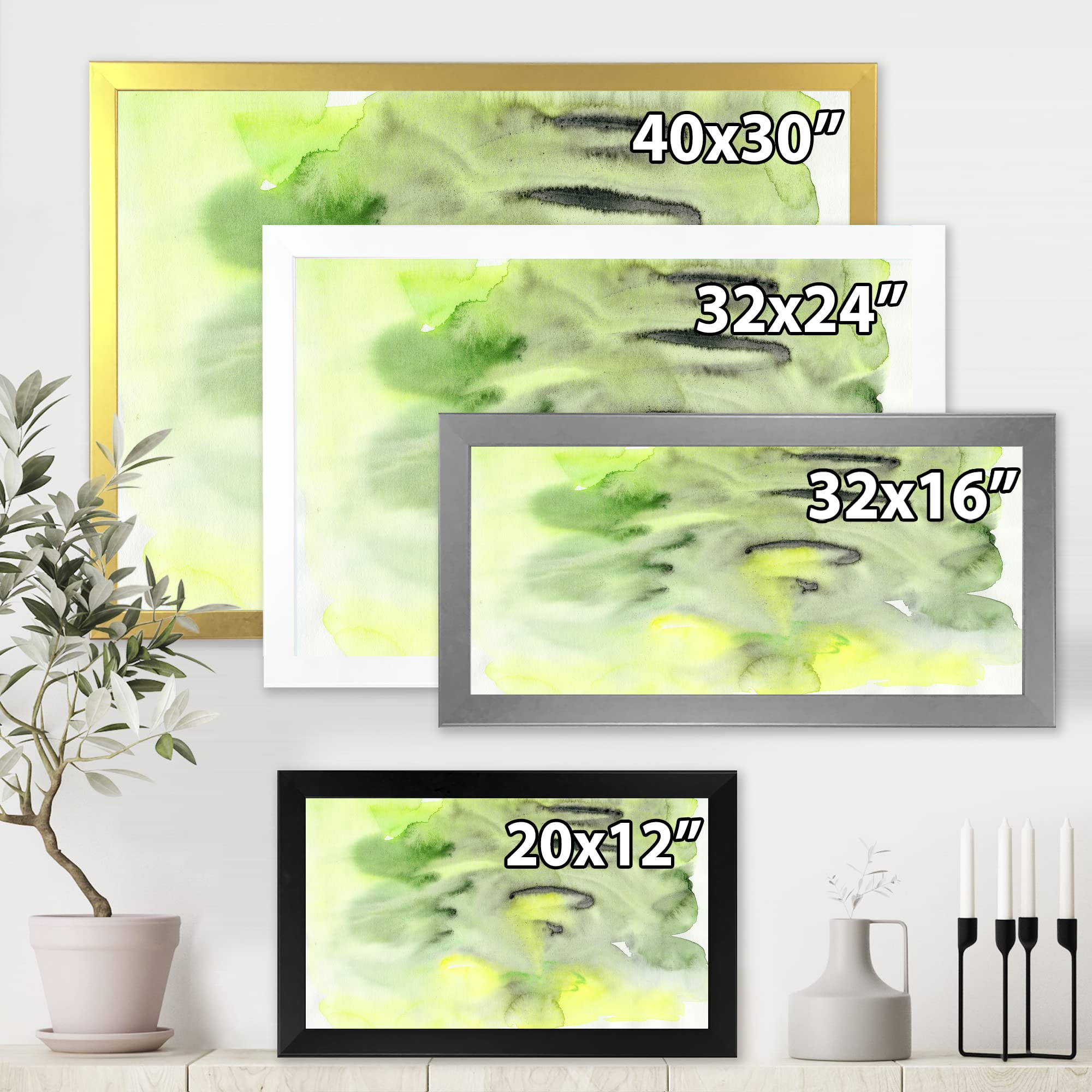 Abstract Pond Green Yellow Modern Framed Wall Art - Contemporary Home Decor for Living Room, Bedroom & Office