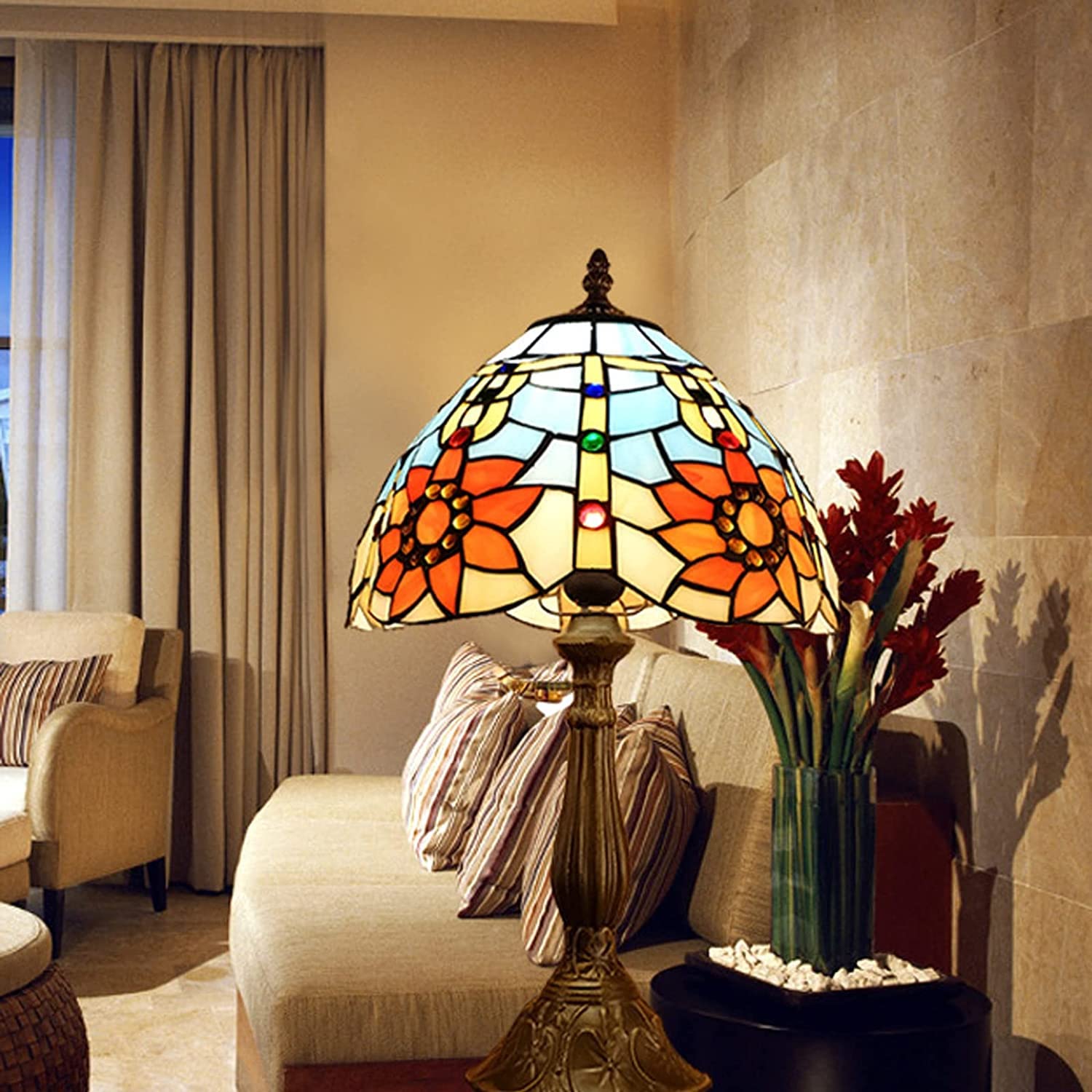 Tiffany Style Stained Glass Table Lamp - 12 Inch Sunflower Design, Pastoral Desk Lamp for Living Room, Bedroom & Office Decor - Perfect for Indoor Lighting, Night Light & Home Decoration