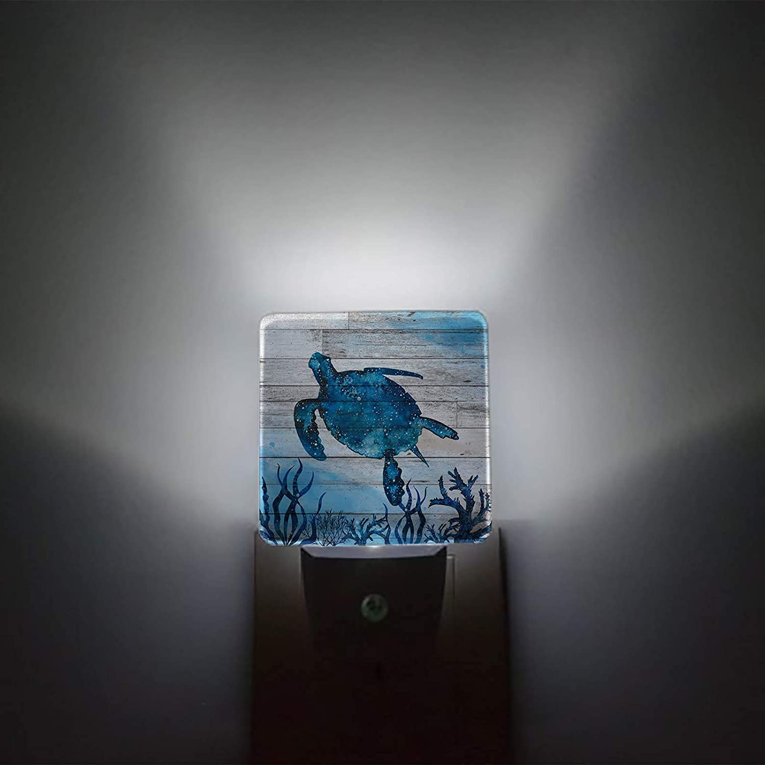 **Alaby Plug-in Night Light with Auto Sensor - Nautical Sea Turtle LED Lamp on Rustic Wooden Plank for Bedroom, Nursery, Hallway - Perfect for Kids, Adults & Home Decor**
