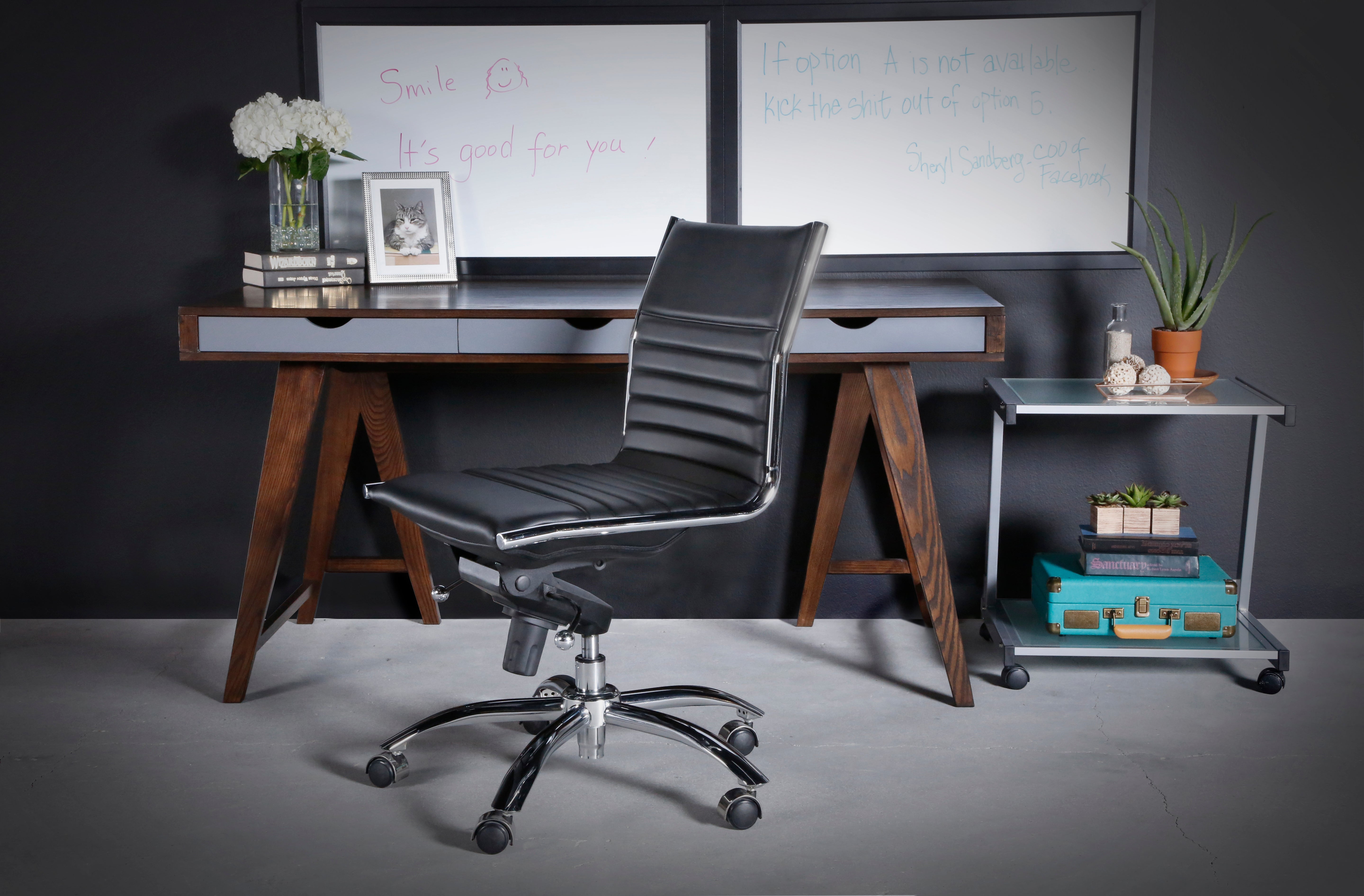 Euro Style Dirk Low Back Office Chair - Armless Ergonomic Design with Chrome Steel Base for Home, Office & Workspace Comfort