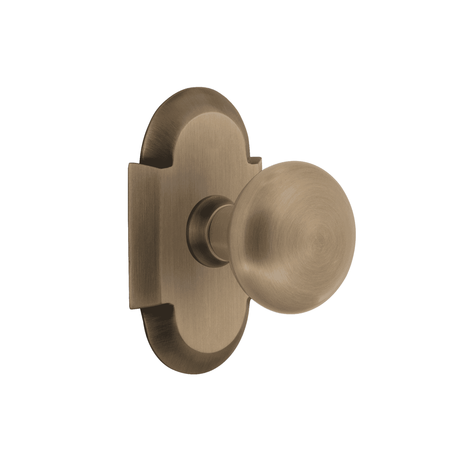 Antique Brass Cottage Short Plate with New York Knob - Vintage Style Door Hardware for Bedroom, Bathroom & Interior Doors