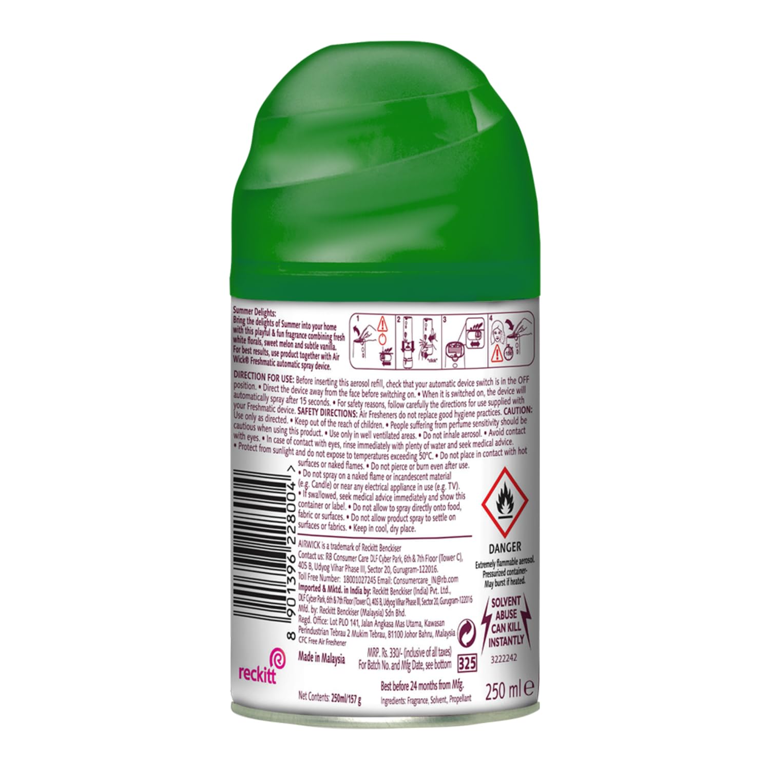 Air Wick Vanilla Freshmatic Automatic Air Freshener Refill, 250ml | 2600 Sprays | Long-Lasting Vanilla Scent | for Home, Bathroom, Office & Car | Continuous Fragrance Dispenser for Fresh Air All Day