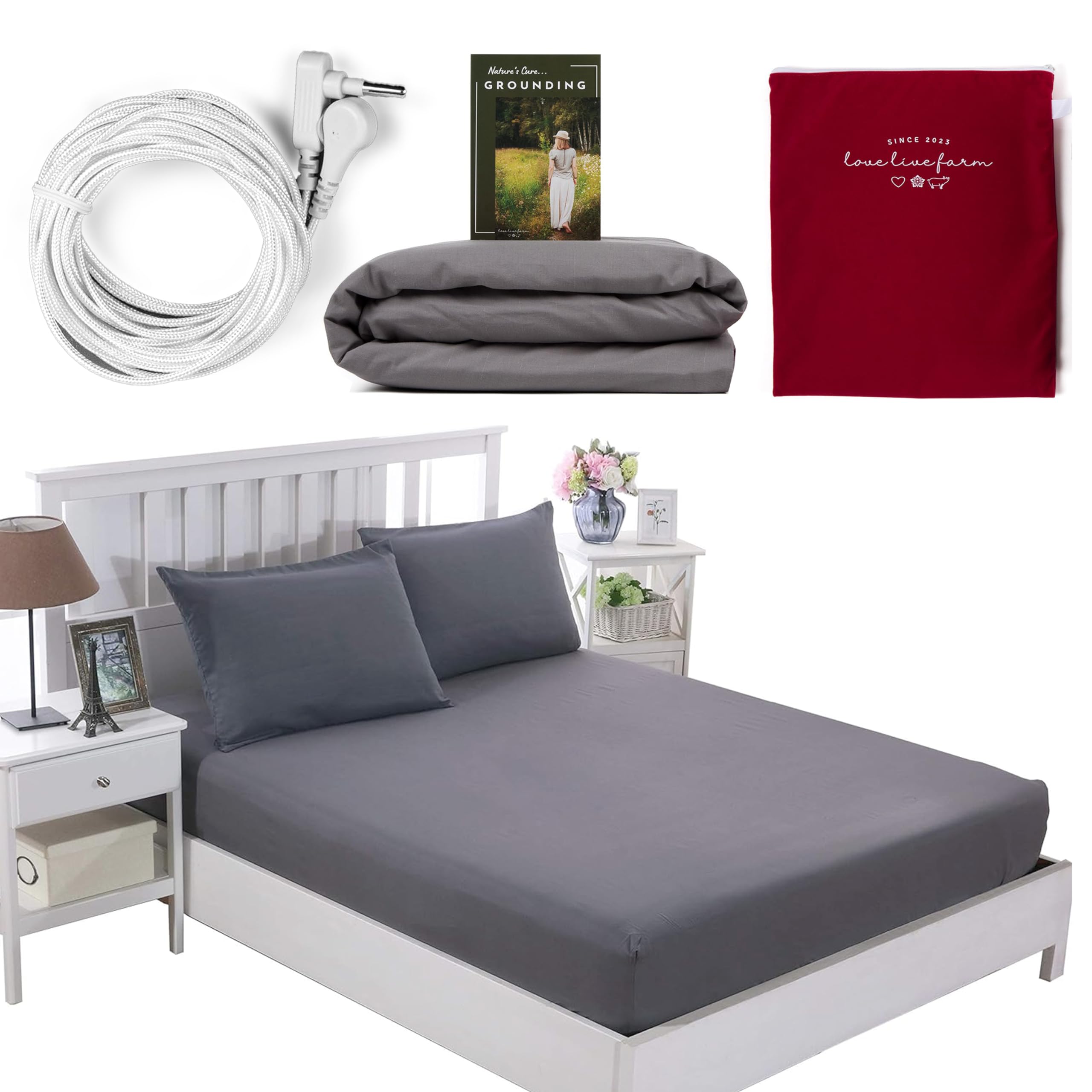 Premium King Size Earthing Grounding Sheet (Grey) - 400 Thread Count Cotton & Silver Fiber for Better Conductivity - Reinforced Grounding Cord Included - Ideal for Stress Relief, Better Sleep & Wellness at Home