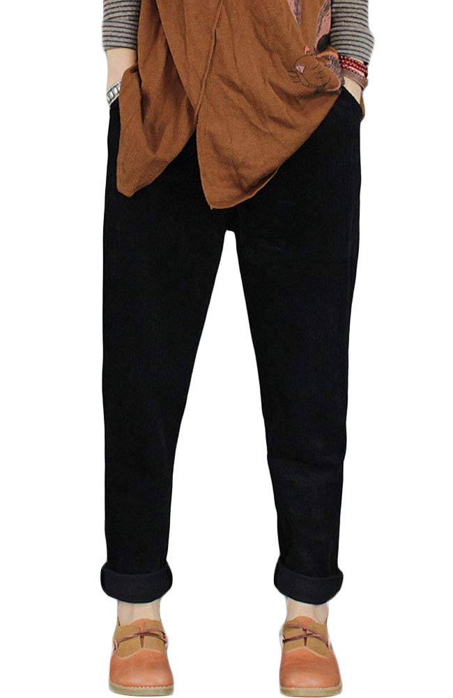 Minibee Women's Casual Corduroy Pants - Elastic Waist Pull-On Trousers with Drawstring | Soft Cotton Comfort for Everyday Wear | Perfect for Work, Travel & Relaxation