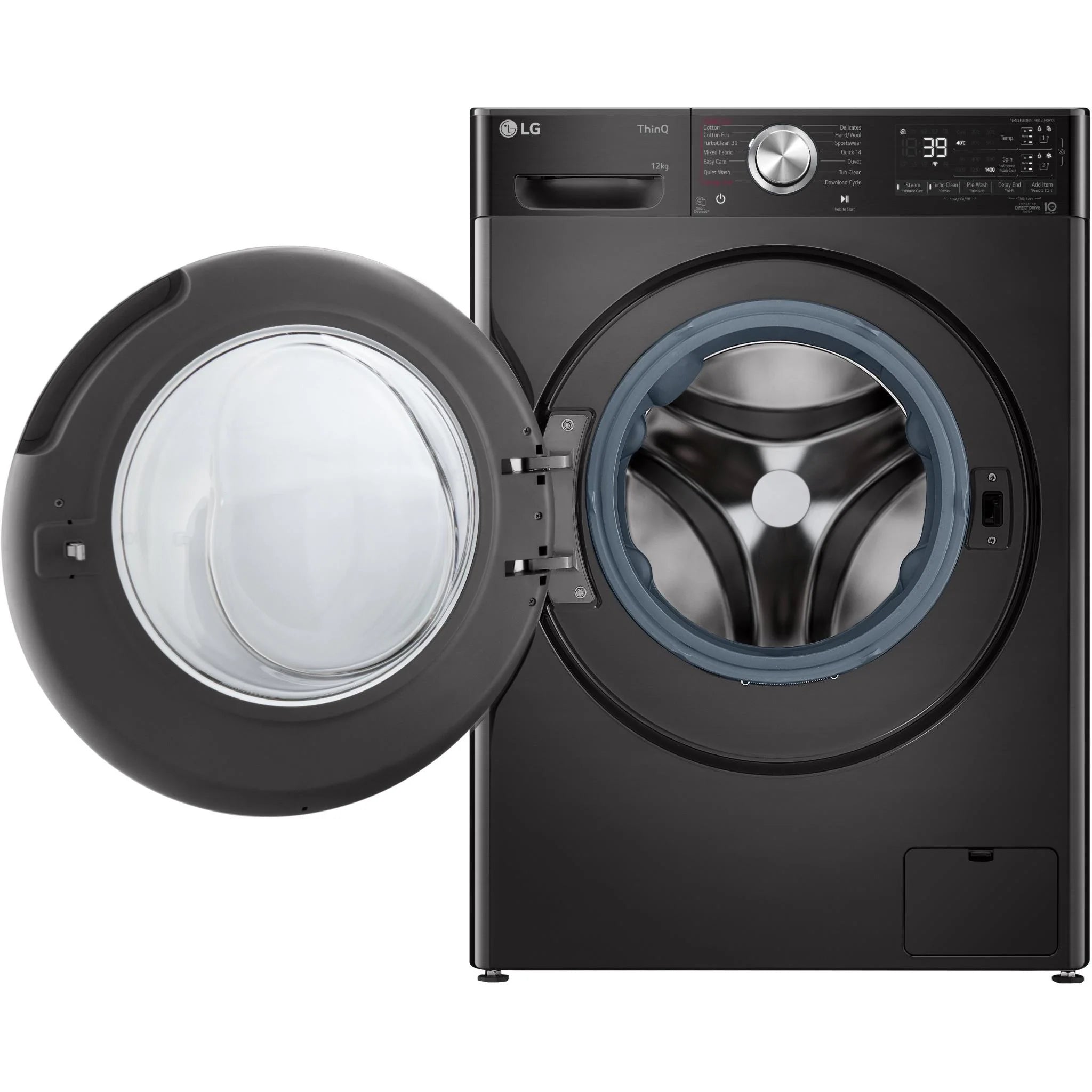 LG Series 10 12kg Front Load Washing Machine with AutoDose - Black Steel (WV10 1412B) - Perfect for Large Families & Energy-Efficient Laundry