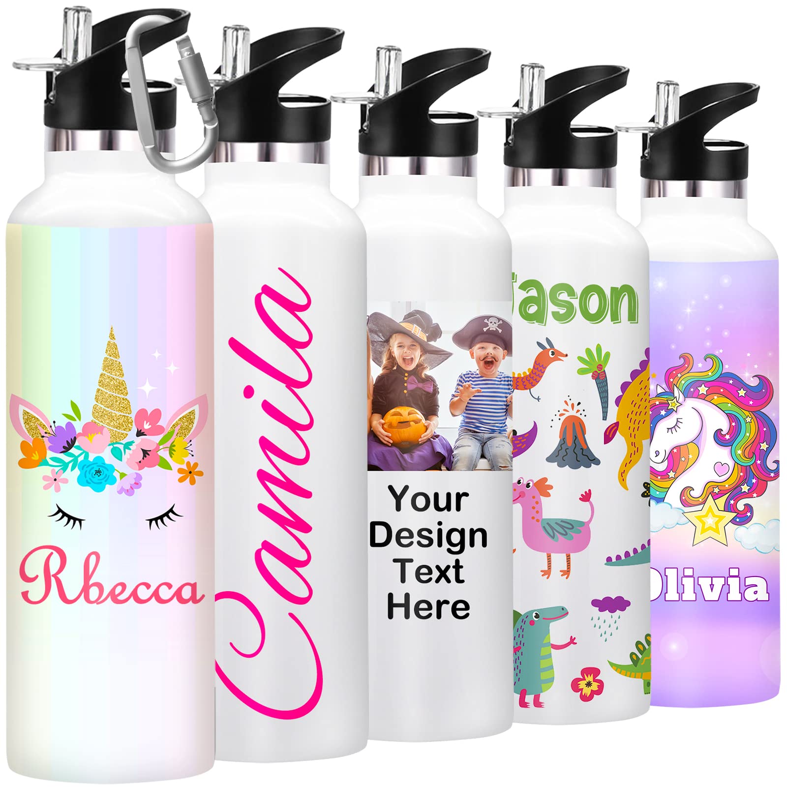 Custom Insulated Water Bottles 10-Pack with Straw - Personalized Name & Text (26oz/12oz) - Bulk School Supplies, Sports, Gym & Outdoor Activities Hydration Essentials