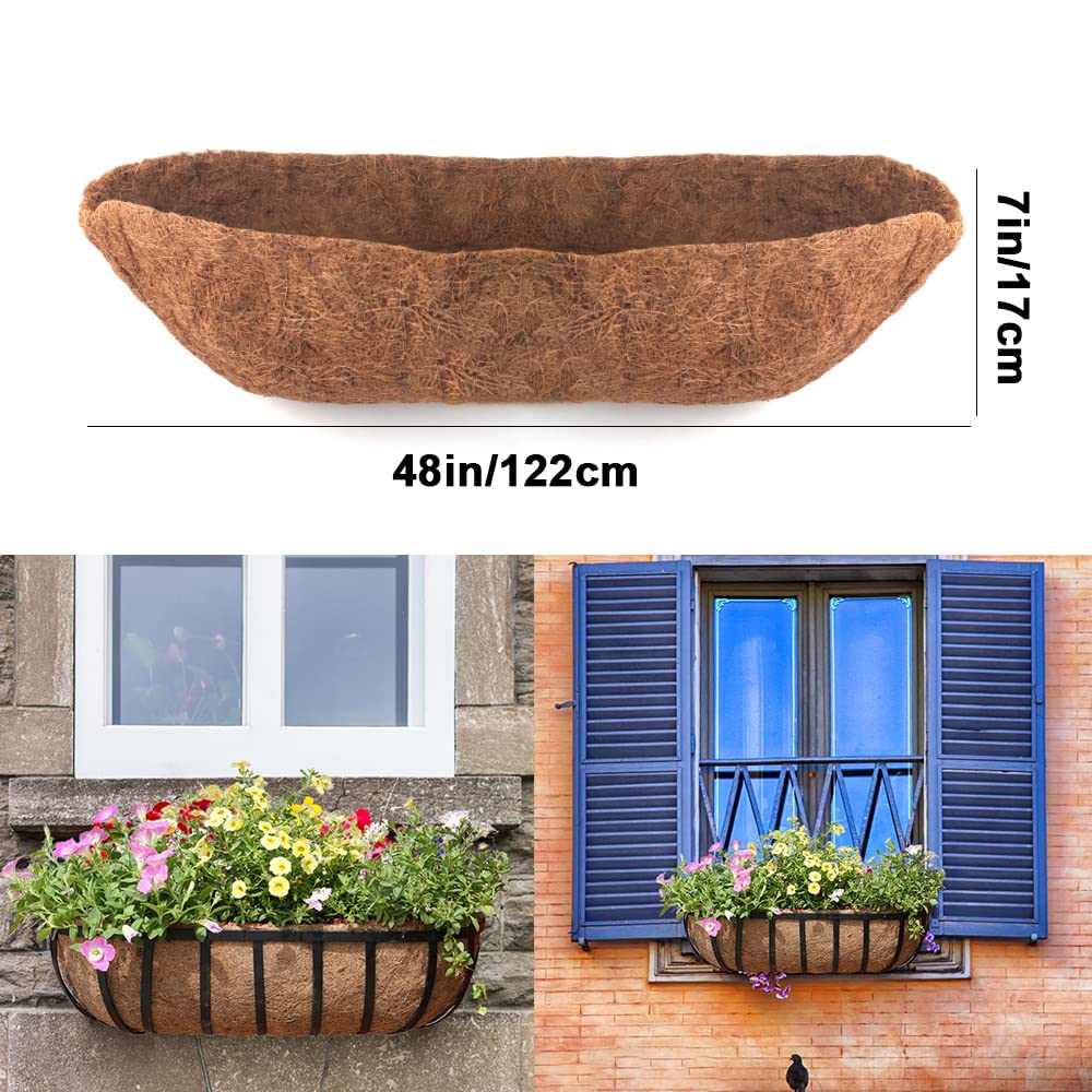 2 Pack Coconut Coir Planter Liners - 24/30/36/48 Inch Half Moon Trough Coco Fiber Replacement for Window Boxes, Hanging Planters & Garden Pots | Durable & Eco-Friendly for Flowers, Vegetables & Fence Baskets | Perfect for Indoor/Outdoor Gardening & Home Decor