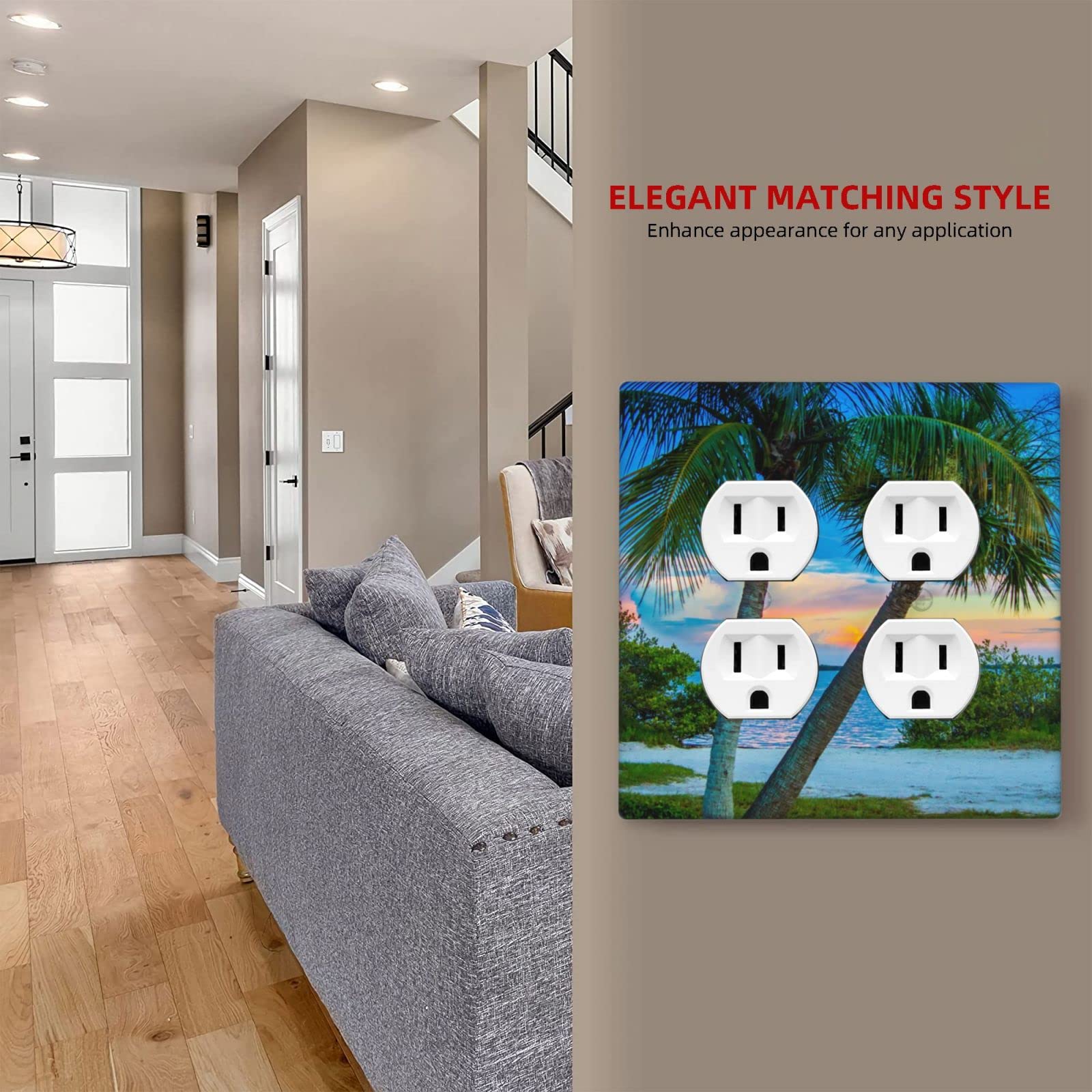 Beach Wall Plate Cover - 2 Gang Outlet Decor for Living Room & Bedroom