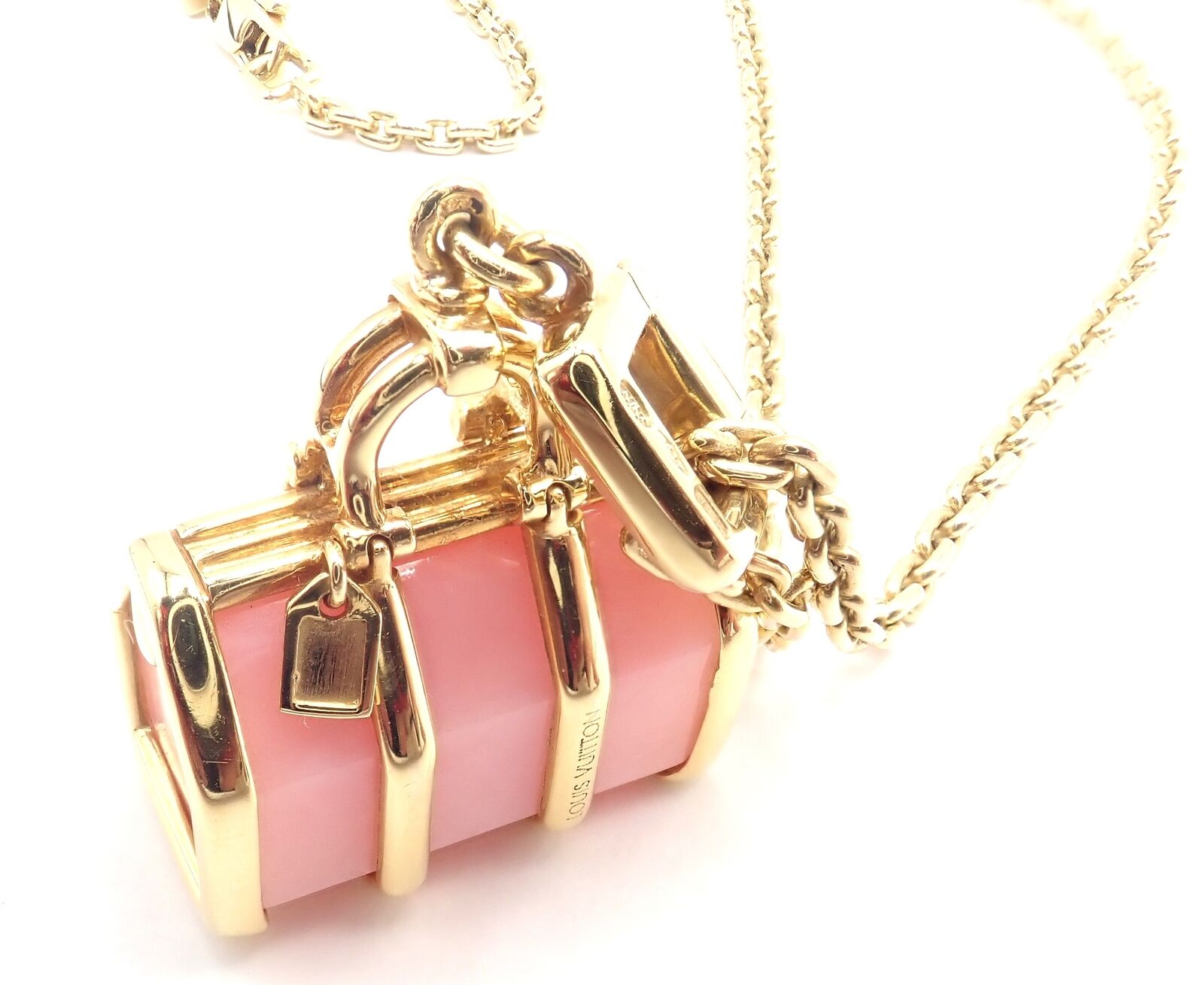 Authentic Louis Vuitton 18k Yellow Gold Quartz Purse Bag Pendant Chain Necklace - Luxury Gift for Women, Perfect for Parties & Special Occasions