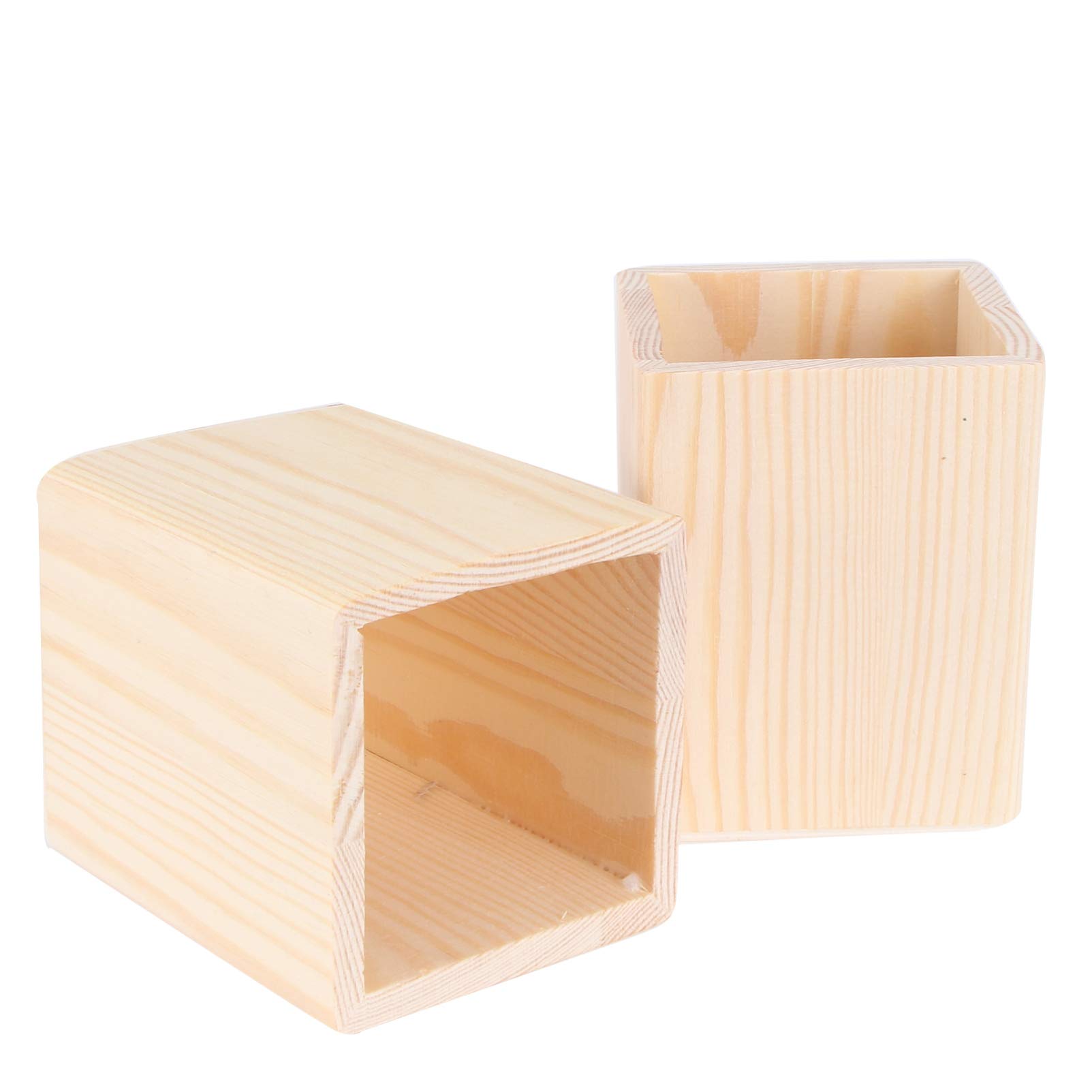 Milisten 2-Pack Wooden Pen Organizer - Square Tube Pencil & Brush Holder for Desk, Home & Office Storage | Perfect for DIY, Makeup Brushes, Stationery & Craft Supplies